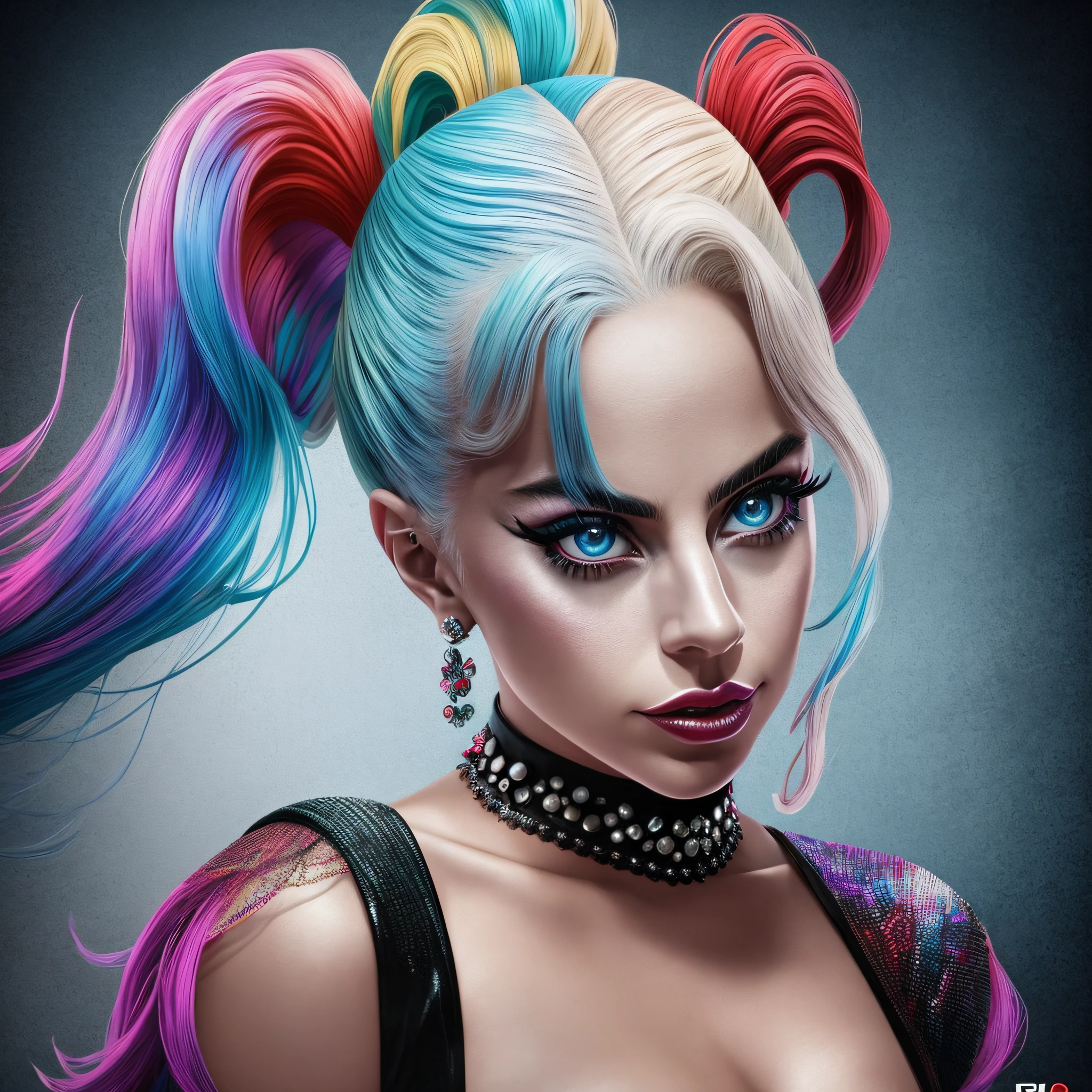 Lady Gaga, sendo a arlequina, traje da harley quinn estilo the new 52, Surrealism, anaglyph, stereogram, tachi-e, pov, atmospheric perspective, 8k, super detail, ccurate, best quality, arte moderna, fotografia estilo christopher nolan, realistic, enquadramento perfeito --auto --s2