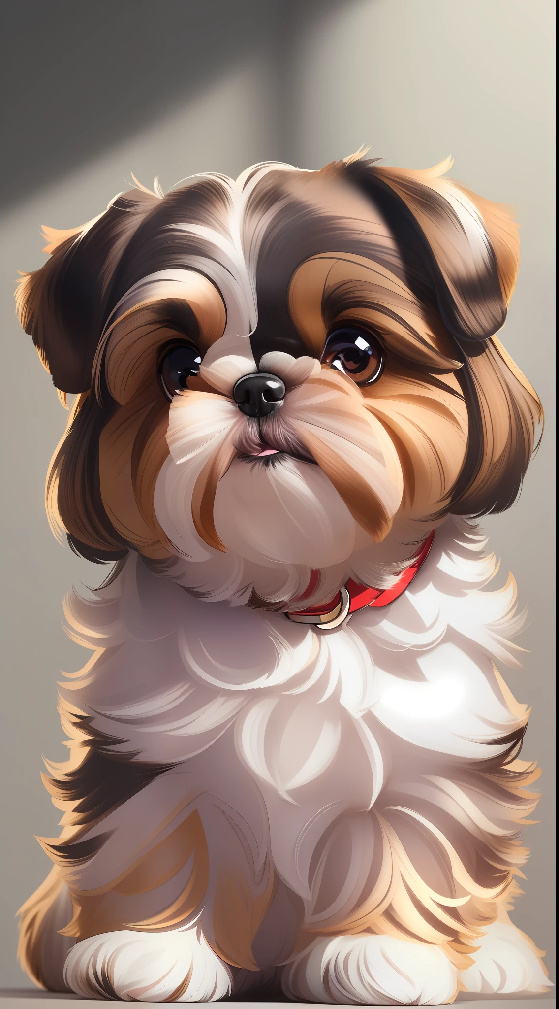 (best quality, masterpiece, ultra detailed),(a cute little shih tzu puppy smiling happily on a white background, good lighting,close-up:1.2)