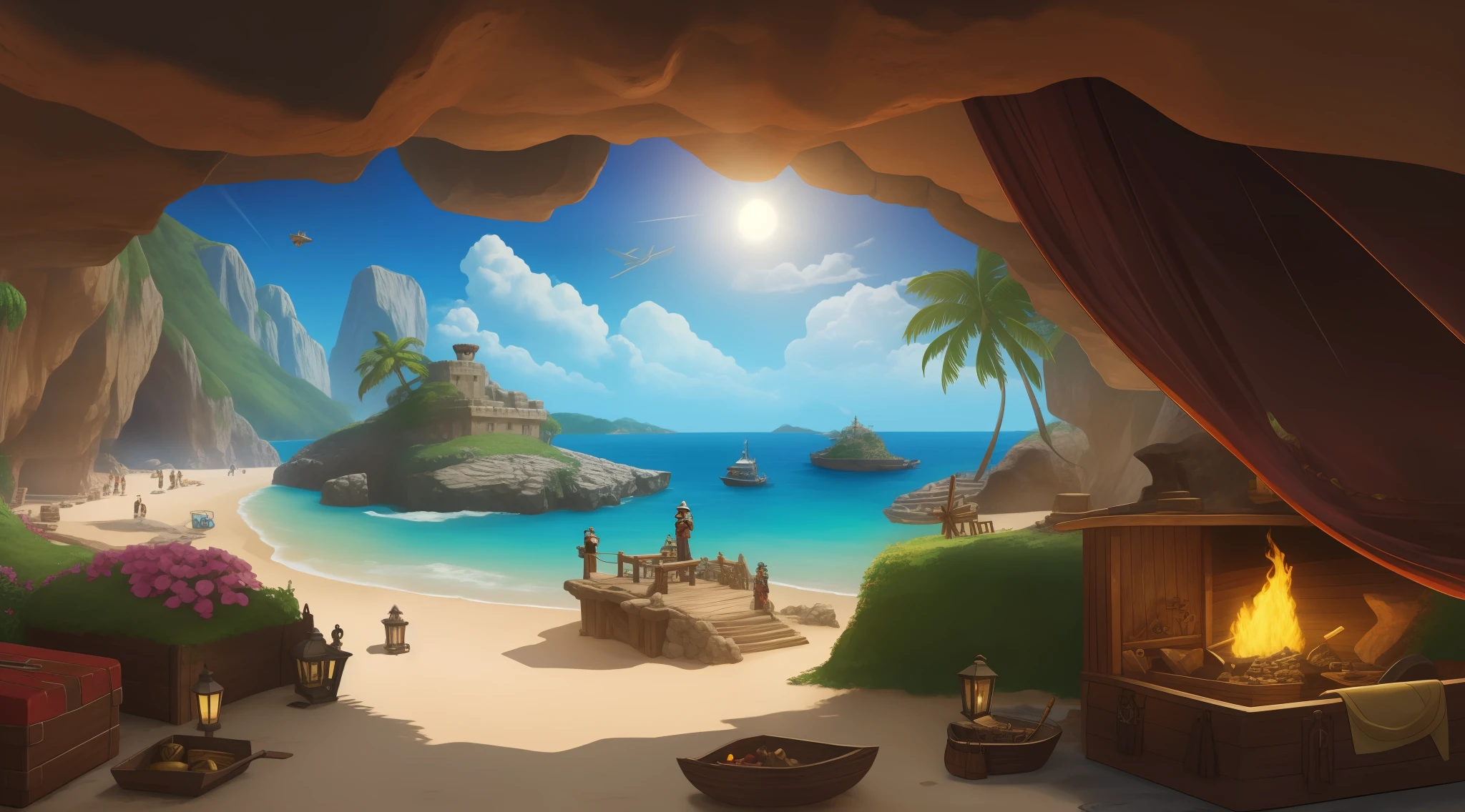 pirates looking for treasure; Cave outside the Pirates' Vosta