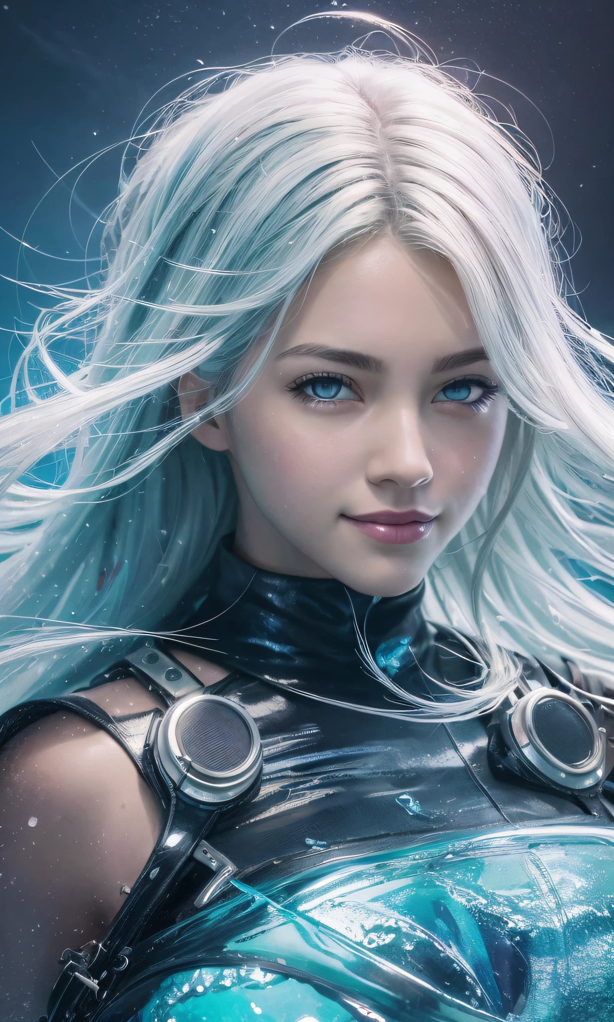 Splash art, Fortnight style, very cute, stylized portrait poster of sci-fi girl, full natural body, smooth skin, stylized digital art, cinematic dramatic atmosphere, watercolor painting, global illumination, (whitebackground)), splash style of colorful paint, contour, hyperdetailed intricately detailed, depth of field, HOF, unreal engine, fantastical, intricate detail, splash screen, complementary colors, fantasy concept art, 8k resolution, DeviantArt masterpiece, oil painting, heavy strokes, paint dripping, splash arts, random color eyes, natural body posture, unique, award winning, natural light from above, perfect anatomy (color cold: 1, 4), sharp focus, volumetric fog, 8k UHD, DSLR, high quality (film grain: 1.4), kodak, realistic style, perfect anatomy, centered, approaching perfection, dynamic, highly detailed, (((flirtatious smile)))