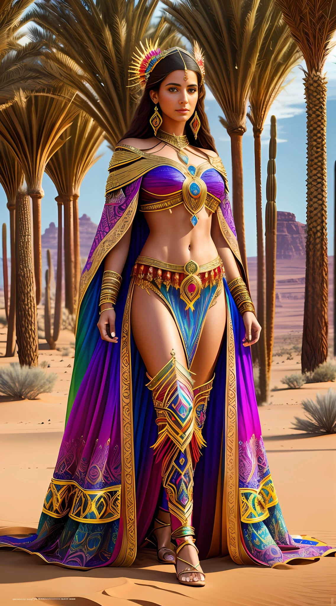 create Eden Mor in Full body photography of the most beautiful artwork in the world, a beautiful woman in intricate costume burning in the desert, rainbow colors, ArtStation, CGSociety, complex, high detail, clear focus, dramatic, realistic pictorial art trends Greg Rutkovsky --auto --s2