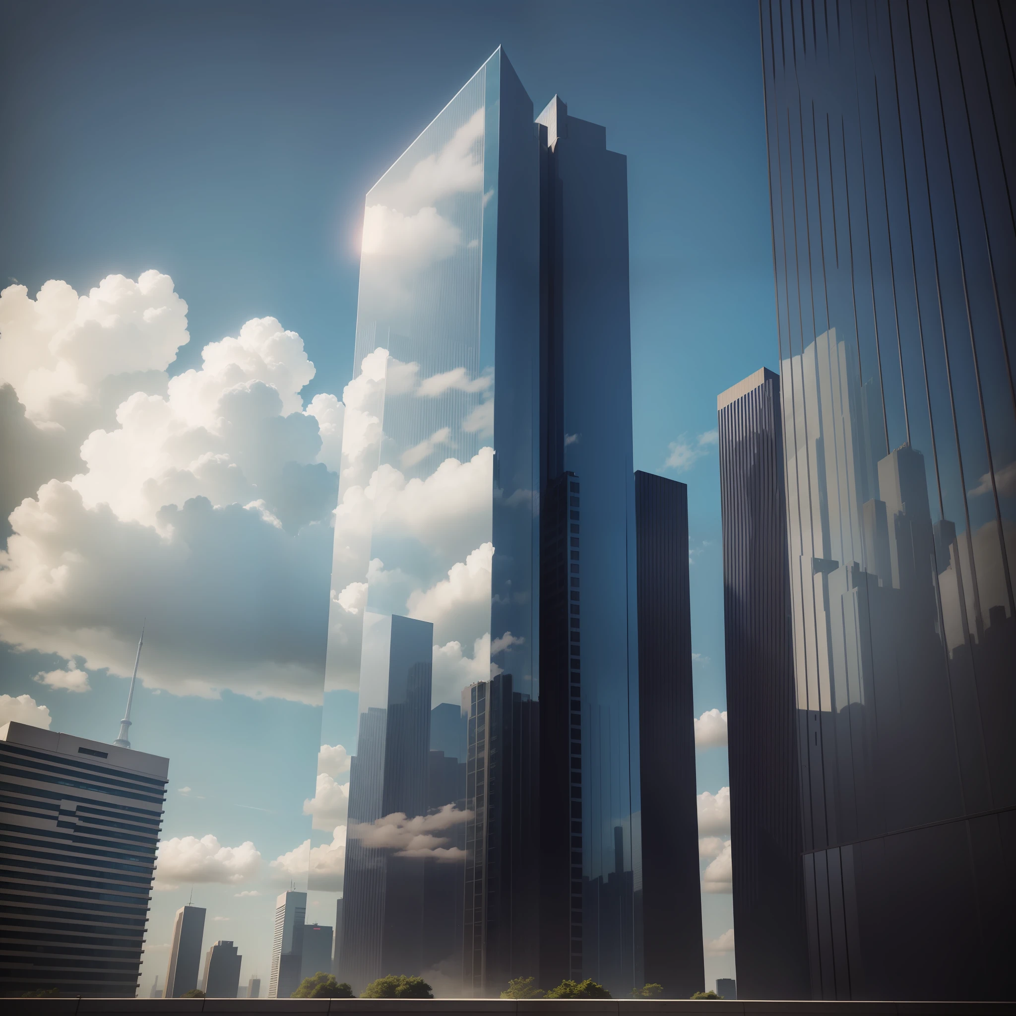 Tall skyscraper made of concrete and glass