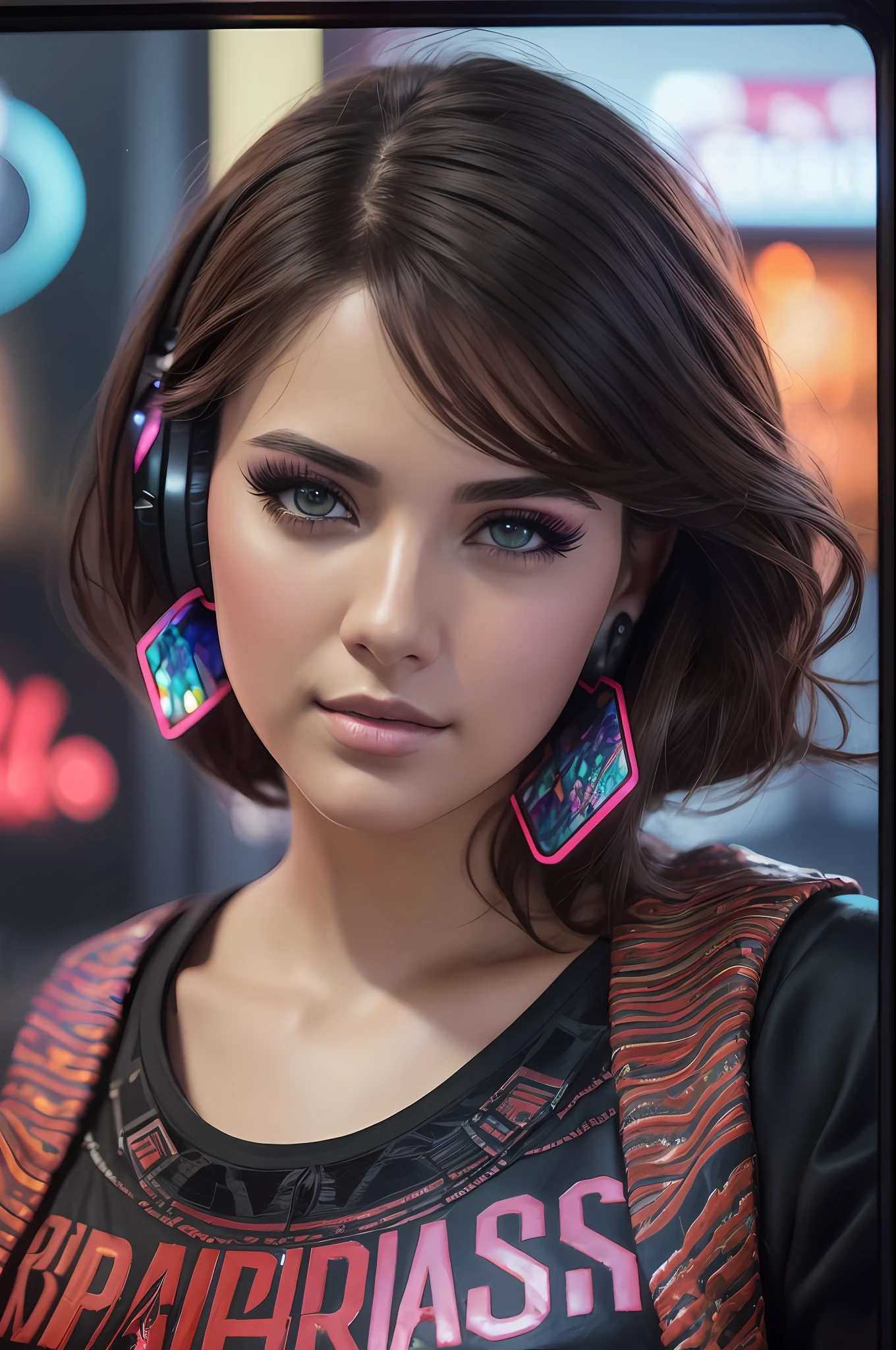 ((Selfie:1.1)), (raw:1.1) photo of (brunette Maj1j3j01-1500:0.99), a woman as a model, modelshoot style, (extremely detailed CG 8k wallpaper unit), photo of the world's most beautiful artwork, majestic professional oil painting by Ed Blinkey, Atey Ghailan, Studio Ghibli, by Jeremy Mann, Greg Manchess, Antonio Moro, trend at ArtStation, trend at CGSociety,  Intricate, High detail, sharp focus, dramatic and photorealistic painting art by midjourney and greg rutkowski, (day:1.2), (dimly lit), (neon lights:1.2), (carnival:1.1), (makeup:1.1), ((window in the background)), ((esports blouse:1.2)), (looking at the viewer:1.3), (detailed students:1.3), (modern clothing:1.2), (club makeup:1.2), (closeup:1.3), (earrings).