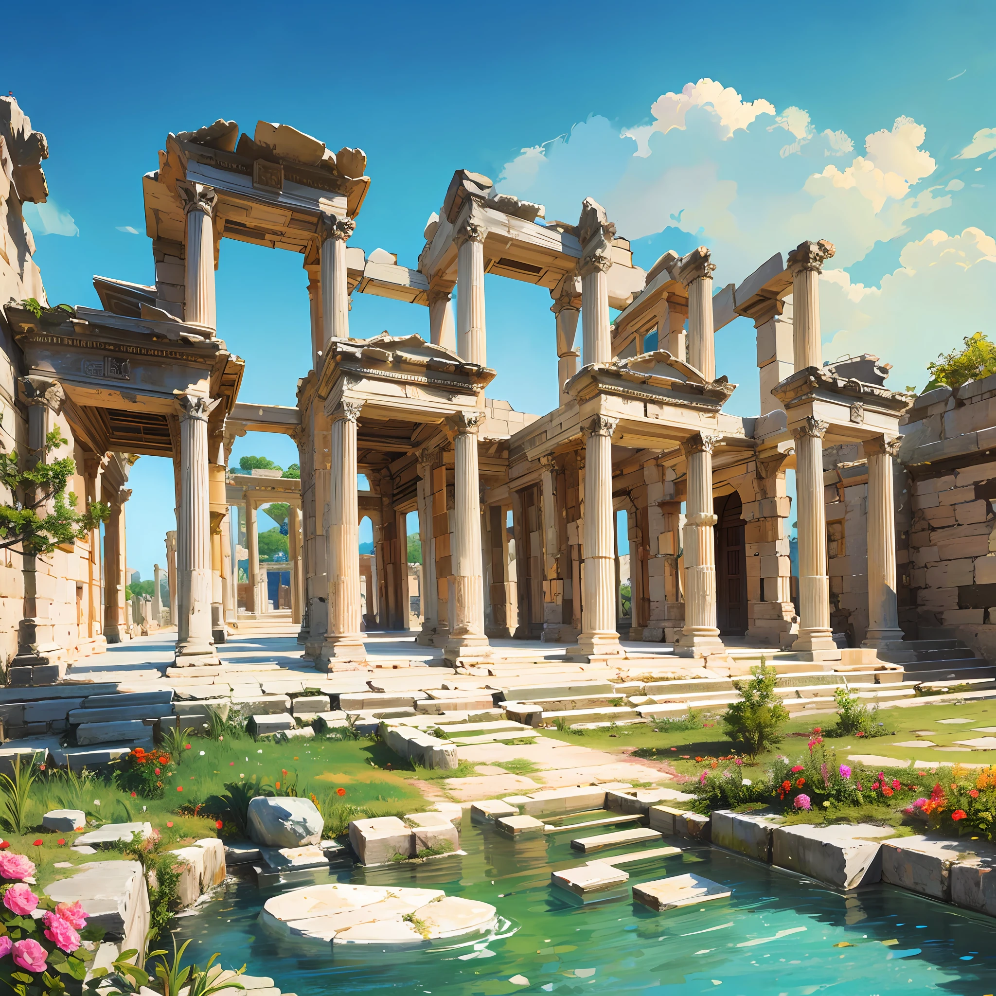 Ancient Ephesus City ((best quality)),((high detail)),((realistic,)) sunny day --auto --s2
