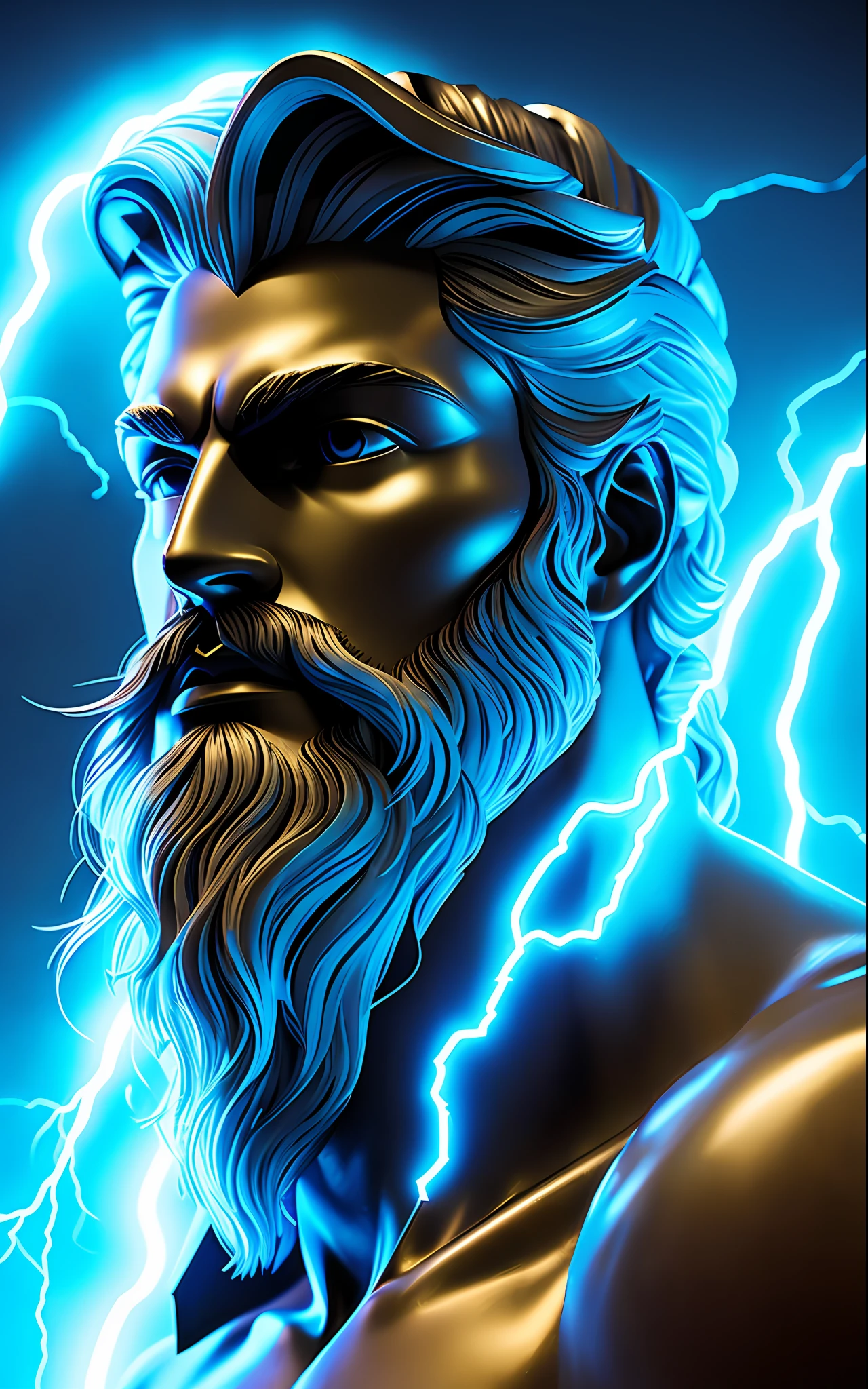 (neon lightning around the head:1.1), monument, (close-up of the head), epic scene of zeus, lightning, sharp focus, fantasy, concept art, dynamic lighting, epic composition, Michelangelo style,