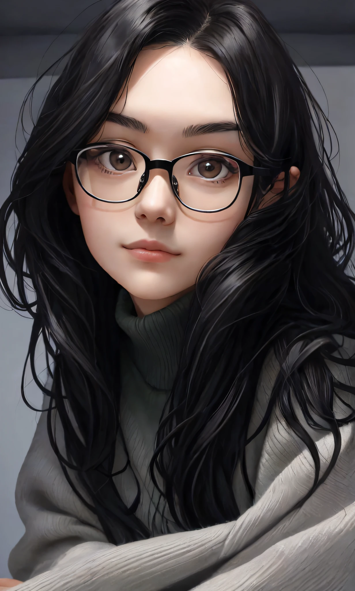 There is a woman with glasses posing for a photo, wavy long black hair and glasses, high quality image, profile picture, black hair and big eyes, wearing black rimmed glasses, with glasses, high quality photography, ayahausca, wearing thin large round glasses, wearing black frame glasses, low quality photo, !! Wearing modern glasses!!, Angiewolf, smooth mona style, cat on lap, rounded face --auto --s2