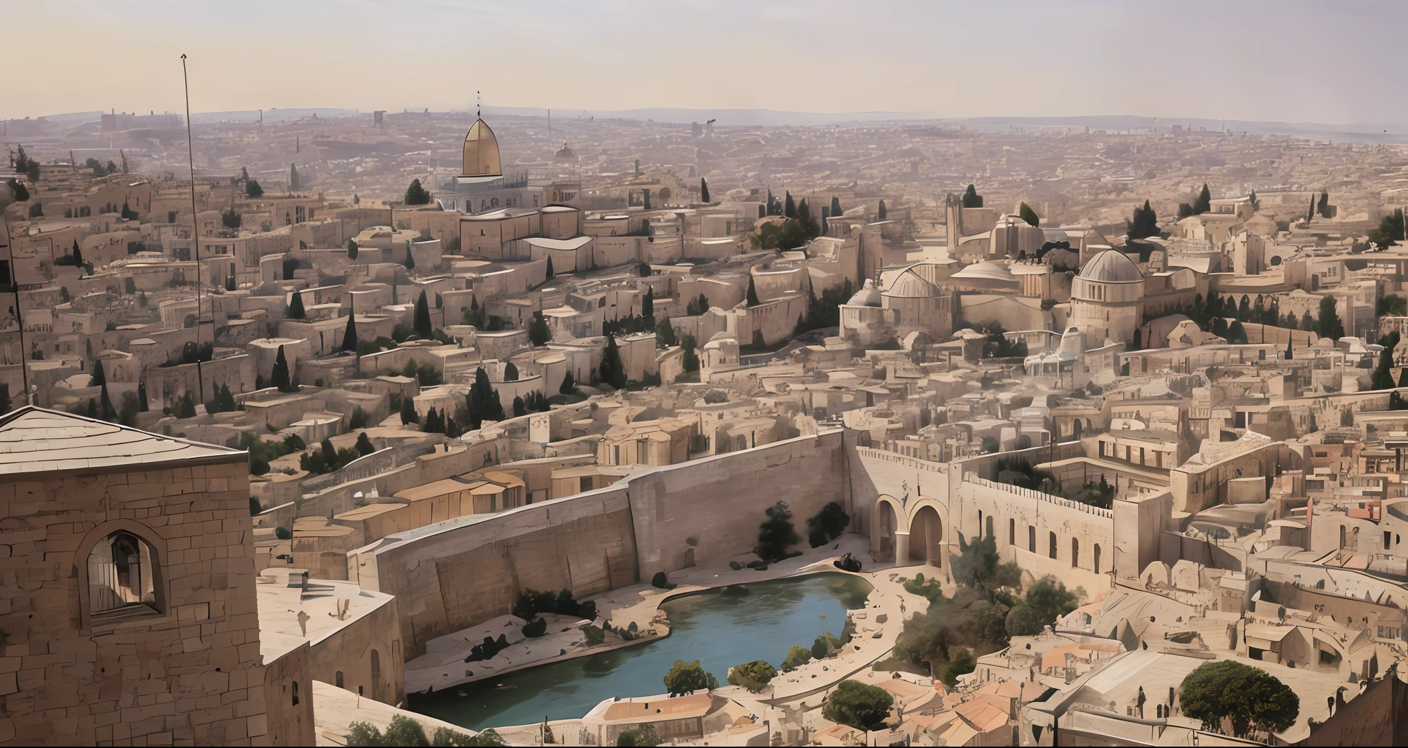 masterpiece, best quality, boniano, shukezouma, fantastic composition, old jerusalem city, many buildings, sky detail beauty, realistic, realism
