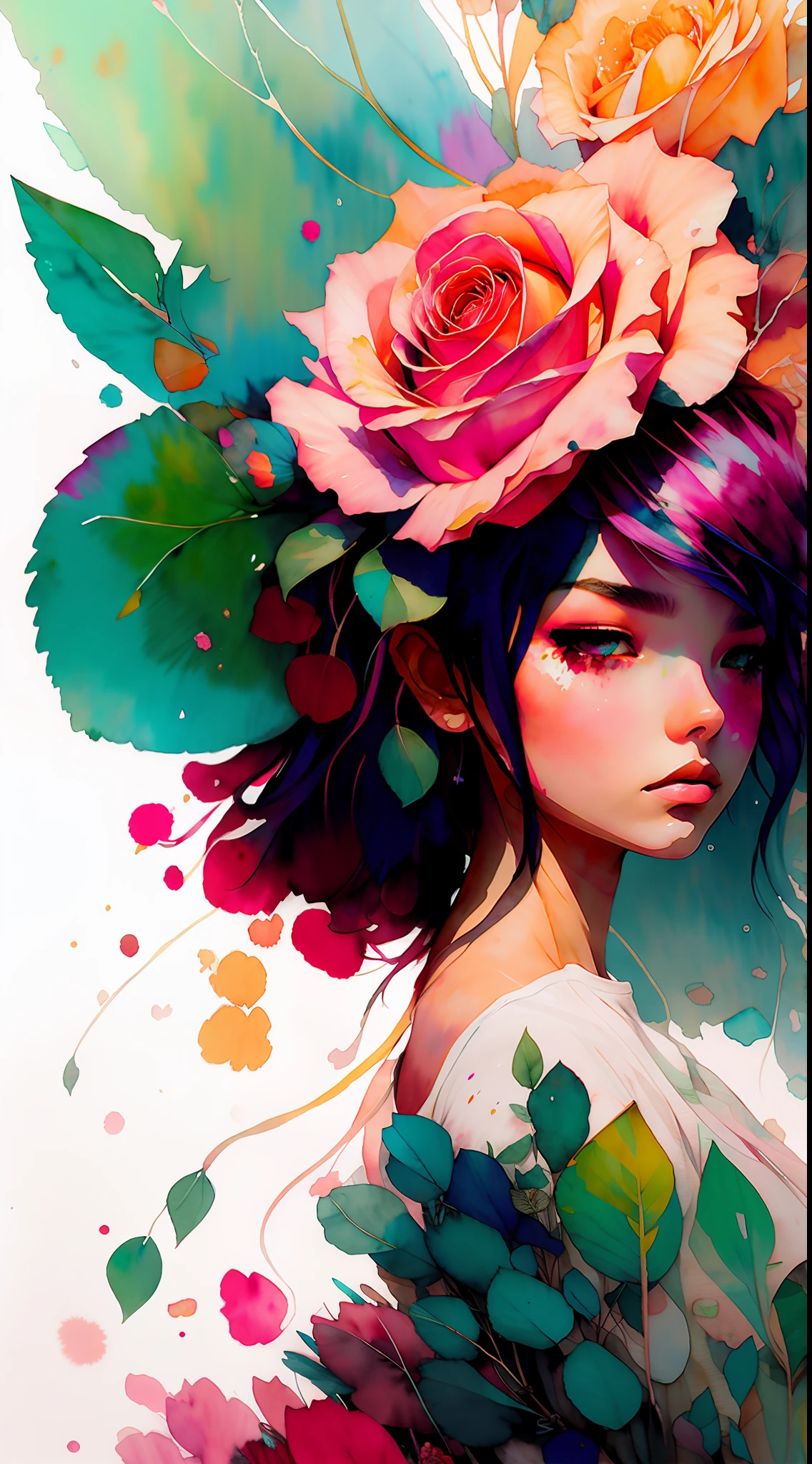 wtrcolor style, (rose) digital art, official art, blown by the wind, masterpiece, beautiful, ((watercolor)), paint splatter, intricate detail. Great detail, [dripping:0.7], Trending on Artstation, Rachel Walker