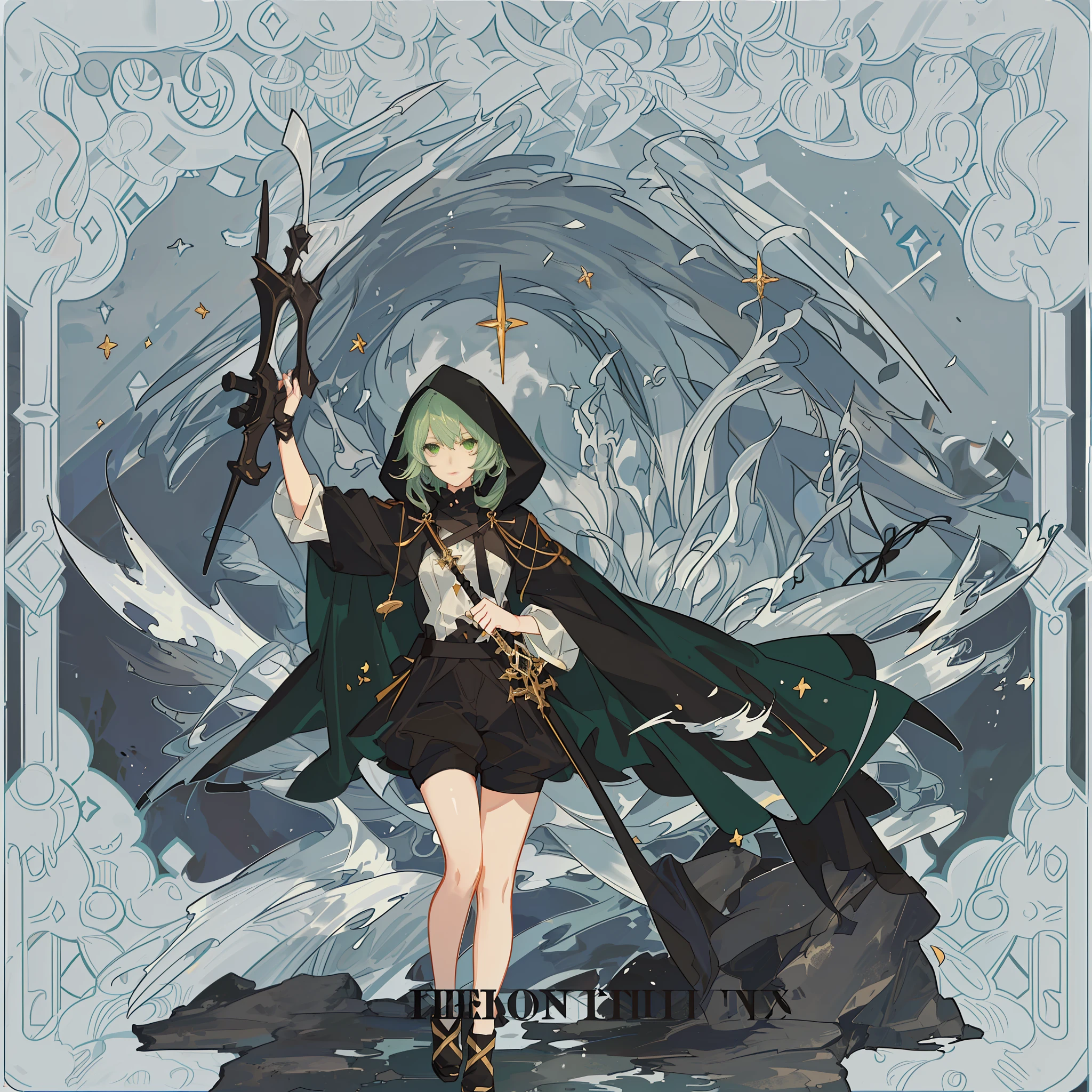 Anime Girl, Elf, Anime Elf, Dark Green, Water, Ocean, (Abyss), Hood, Black Wire-rimmed Hood, Jumpsuit, Various Poses, Battle Costume, Genshin, Front View, Front View, Black Box, (Black Box in Hand), Relaxed Expression, Sexy, Beauty