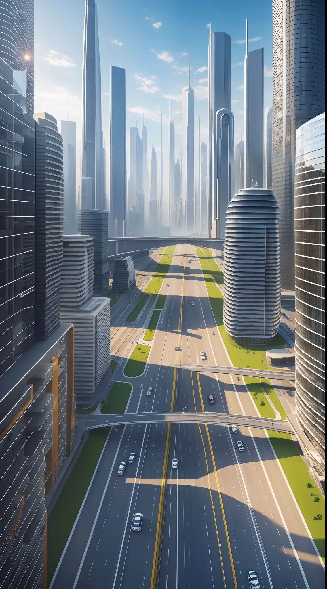 Best quality, masterpiece, ultra high resolution, (photorealistic: 1.4), futuristic city, modern transportation, well-structured roads, superior view