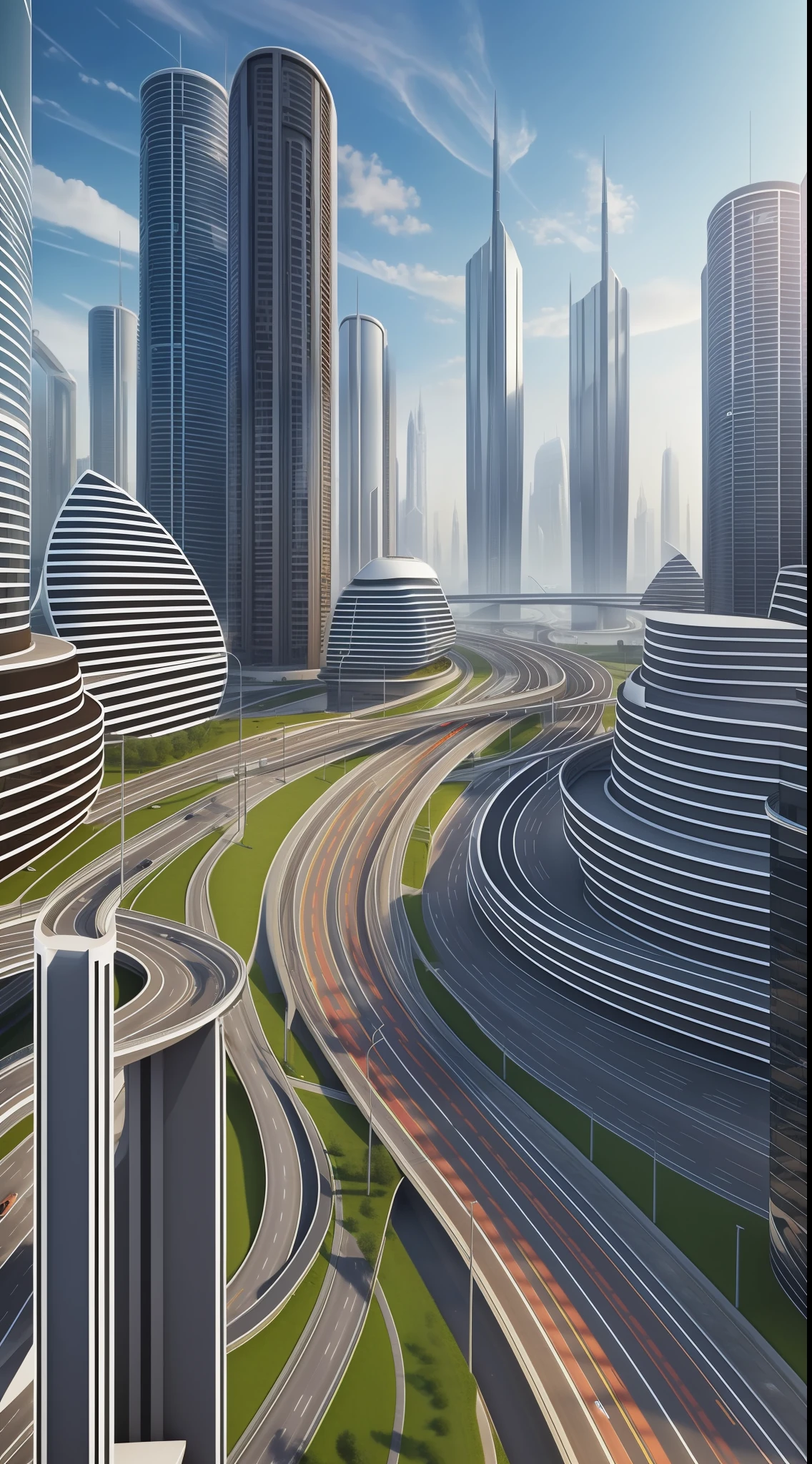 Best quality, masterpiece, ultra high resolution, (photorealistic: 1.4), futuristic city, modern transportation, well-structured roads, superior view