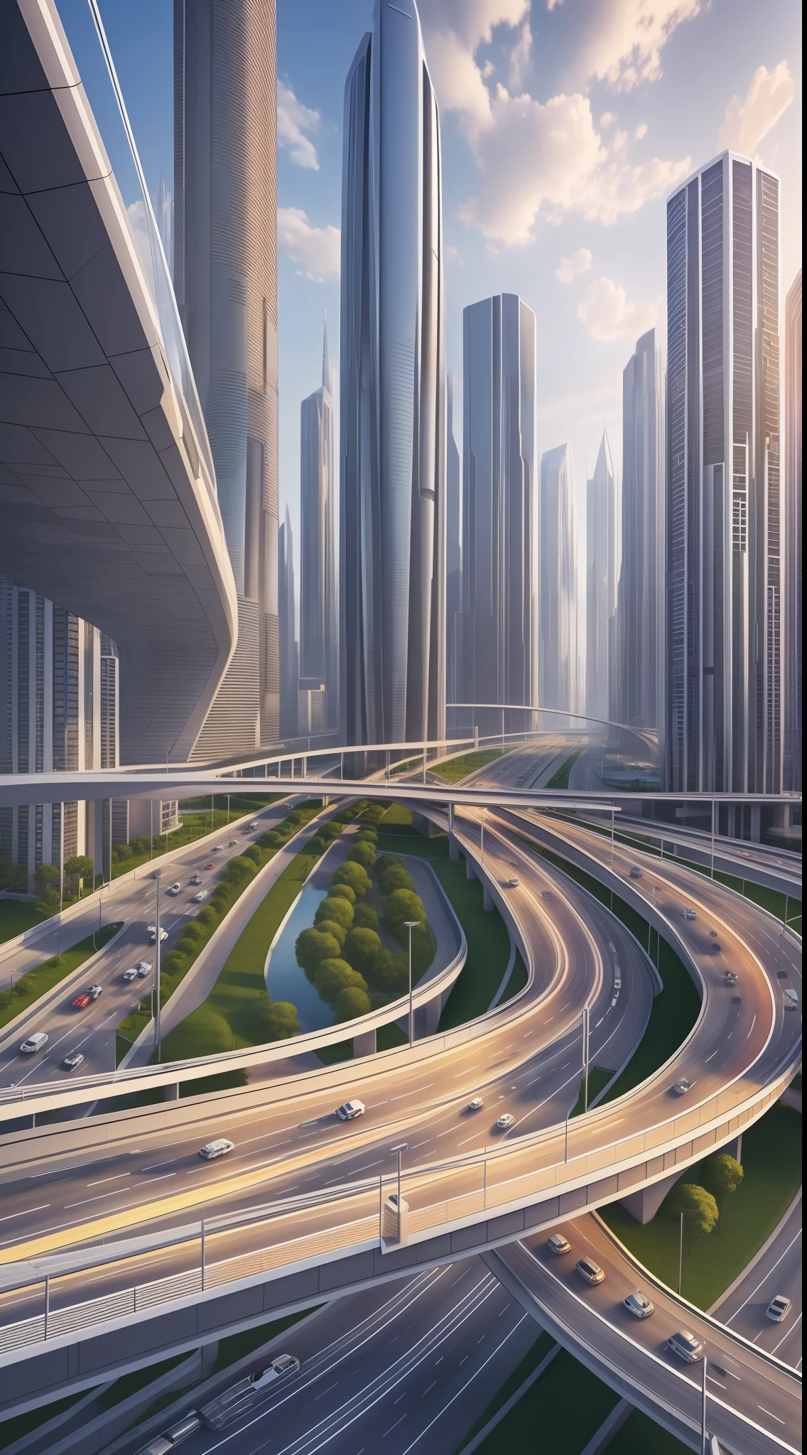 Best quality, masterpiece, ultra high resolution, (photorealistic: 1.4), futuristic city, modern transportation, well-structured roads, superior view