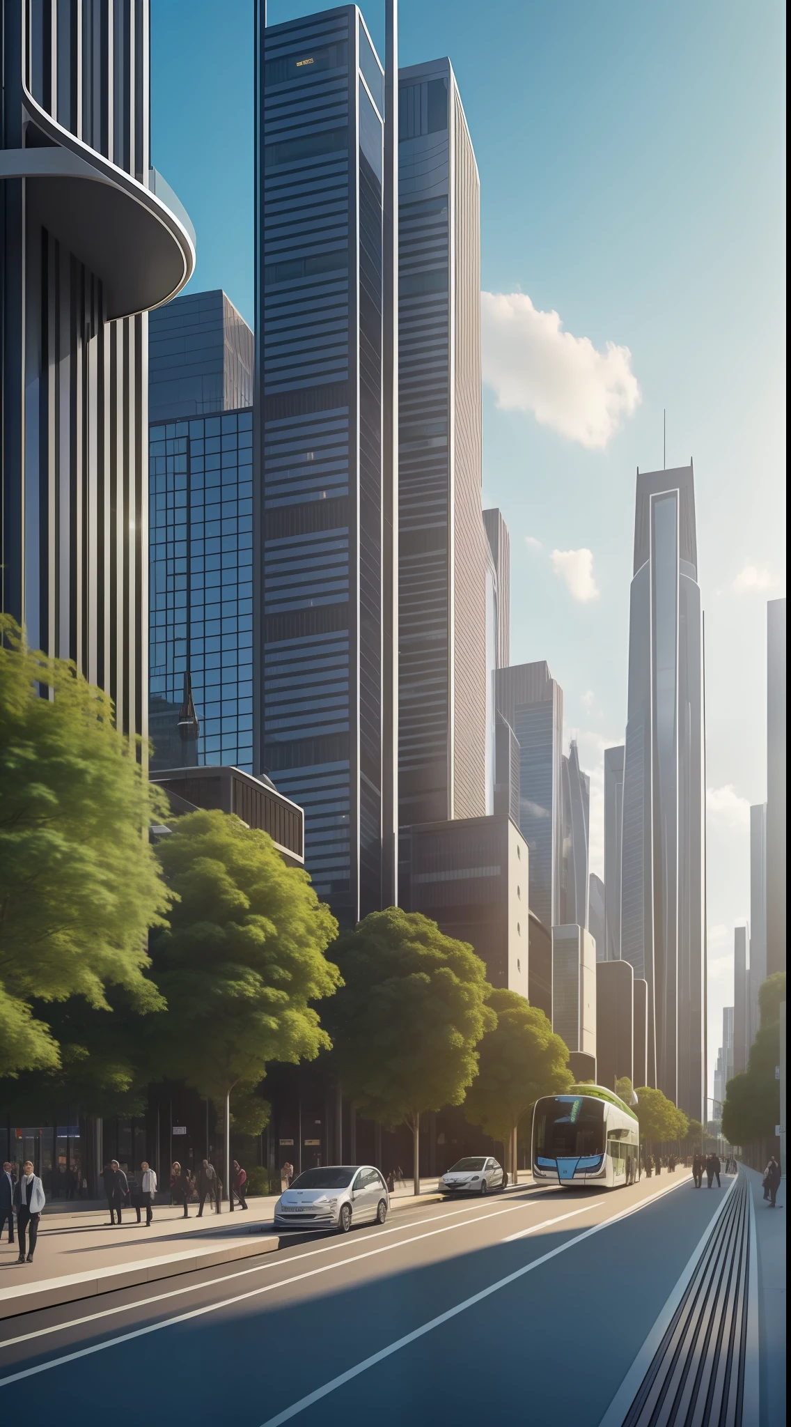 ((masterpiece)), best quality, high quality, ((extremely detailed CG unit 8k wallpaper)) A futuristic city with a modern, efficient and highly technological transport system. The streets are wide and well signposted, with dedicated lanes for autonomous vehicles and bicycles. Imposing buildings and avant-garde architecture make up the skyline, reflecting the city's innovative spirit.
In the city center, a central multimodal transport station stands out, integrating different modes of locomotion. Citizens have access to an extensive network of high-speed subways, connecting all neighborhoods of the city efficiently. The trains are futuristic, equipped with state-of-the-art technology such as smart windows that display real-time information about stops, schedules and connections.
In addition to the subway, the city has a state-of-the-art electric bus system, which operate autonomously and are seamlessly integrated into the flow of traffic. These buses are quiet and emission-free, contributing to the reduction of pollution and improving air quality in the city.
Pedestrians enjoy spacious sidewalks filled with green areas and rest points, providing a pleasant environment in which to walk. The street lighting is intelligent, adapting to weather conditions and the flow of people, ensuring a sense of safety and comfort at night.
The city is fully digitally connected, with an advanced communication infrastructure that enables the widespread use of smart technologies. Information panels display in real time the routes, schedules and information about public transport. Residents can use mobile apps to plan their trips, book shared transportation and receive real-time updates on traffic and travel schedules.