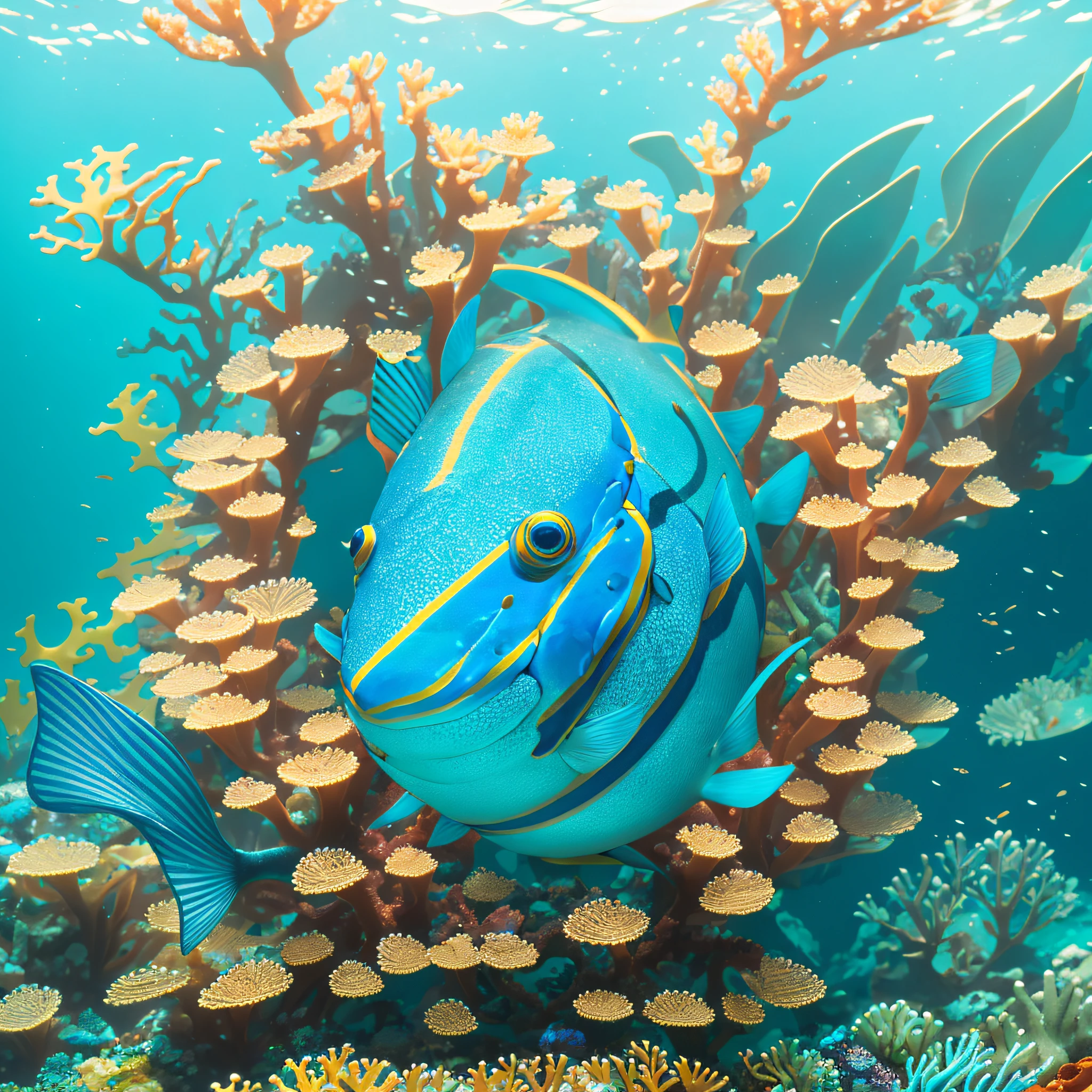 BLUE, Bio-mechanical Fantasy Sea-creatures, bright eyes, tentacles, 3D, Glass-morphism, Enamelled, iso 50, ray tracing RTX on, hyper detailed, (colour line-art),yellow🐟,fish, magenta, yellow,, RED, cyan, illustration,, Extreme vexel art, pop Surrealism, DIGITALLY 🌈ENHANCED, METICULOUS ATTENTION TO DETAIL AND COMPOSITION, extreme close-up, macro photography, f22, pin sharp focus throughout, 40 images focus stacked to maintain maximum depth of focus throughout the final image, 8k image resolution, coral reef environment, --auto --s2