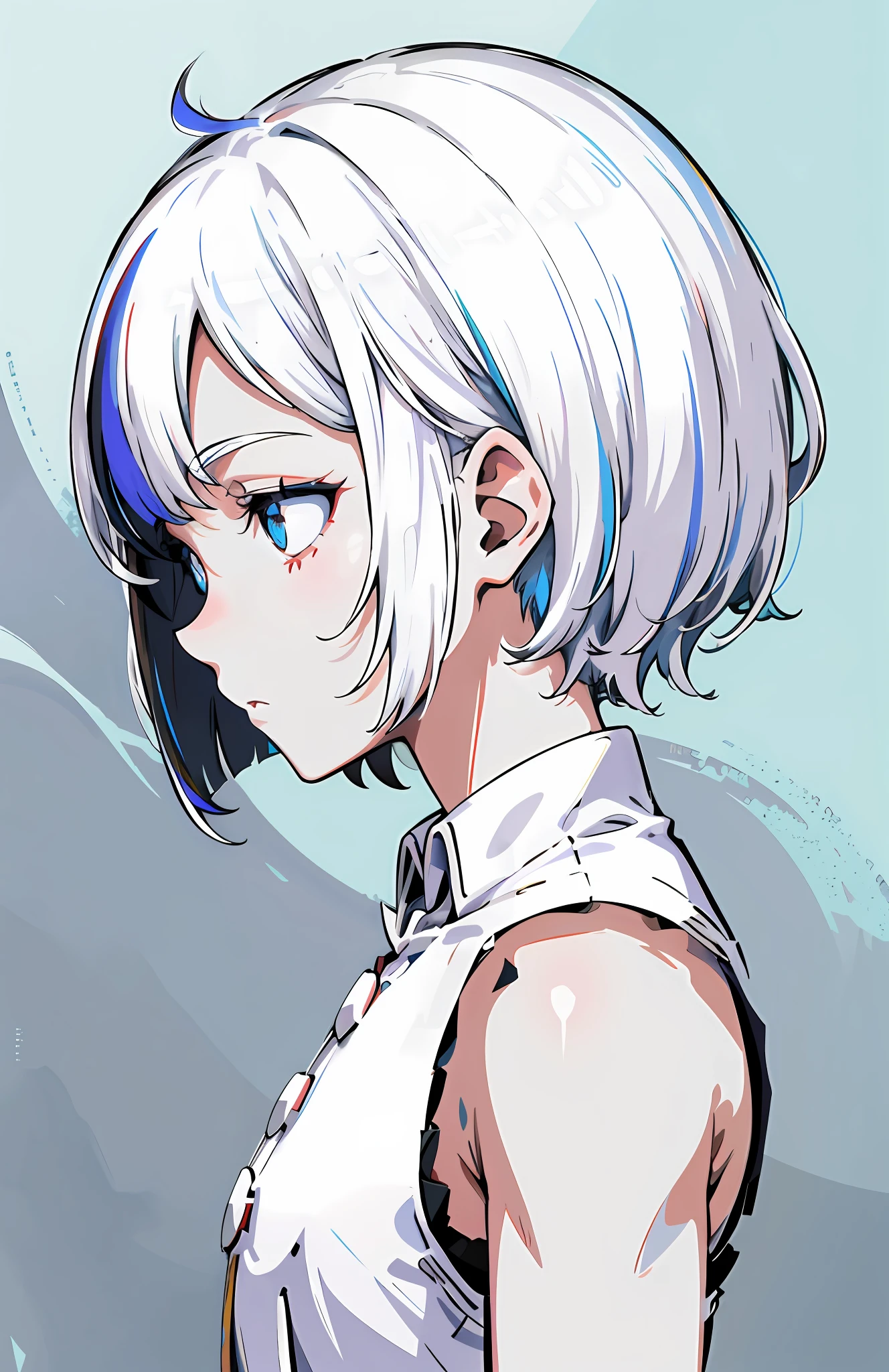 anime girl with white hair and blue eyes in a white dress, girl with short white hair, 2 d anime style, profile of anime girl, girl with white hair, with short bobbed white hair, silver hair girl, ayanami, anime girl portrait profile, white haired, rogue anime girl ayanami rei, anime style portrait, clean detailed anime style, rem rezero