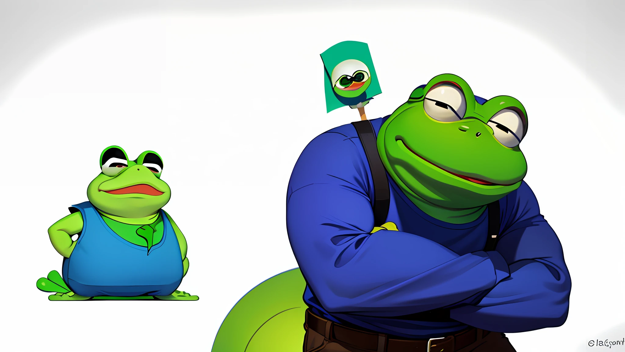 a cartoon frog with a blue shirt and the world in his hand, pepe the frog, pepe frog, 4 chan pepe, super rich happy pepe, portrait of pepe the frog, giga chad crying, pepe, dank meme, pepe the frogs at war, reddit meme, meme template, meme, poggers, kermit the frog as thanos, disgusted, memes