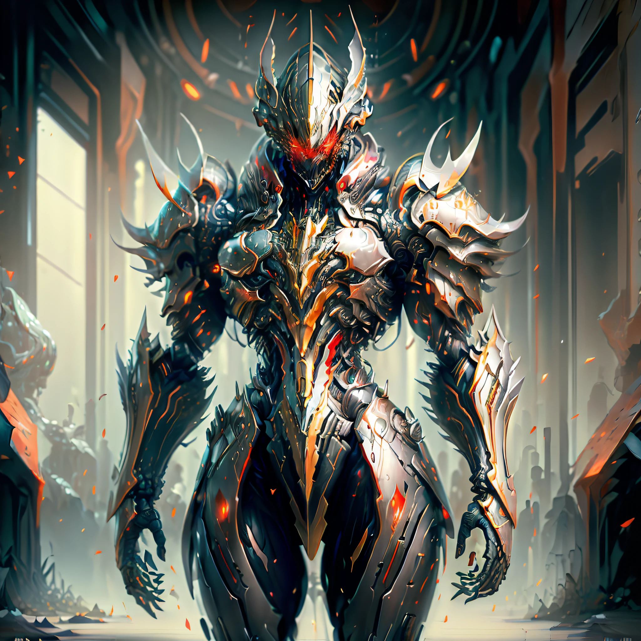 (masterpiece: 1.2), best quality, high resolution, Unity 8k wallpaper,
Mech, Armor, full_armor, Warframe, RINO, Fake Horns, Red Eyes, Global Ray Tracing,
looking at the viewer, solo, perspective, (illustration: 1.0), beautiful detailed, extremely detailed, perfect lighting, extremely detailed computer graphics, glowing eyes,