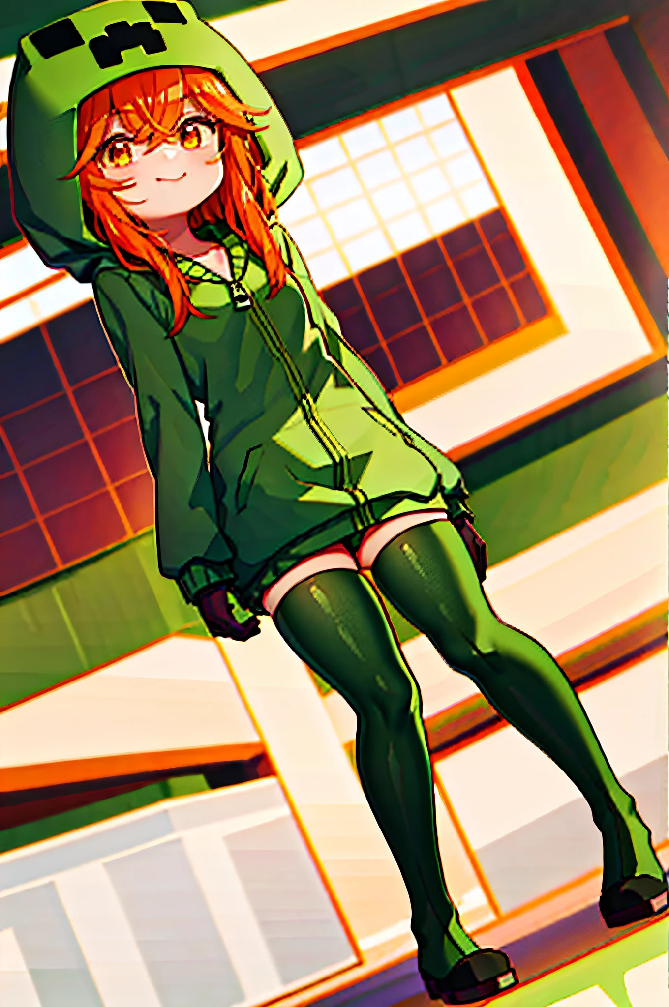 cupa_minecraft, 1 Girl, Solo, Standing, Close Up, green_hoodie, green_legwear, brown_gloves, Minecraft Forest, Hold TNT Block, Anime Moe Art Style, Splash Art Anime ****, Cute Girl Anime Visuals, Cute Anime Girl, Anime!4K, Anime!4K, 4K manga wallpapers, [4K digital art]!, cute anime, little curvy ****, animated art wallpaper 8K, cute anime girl portrait, twin tails