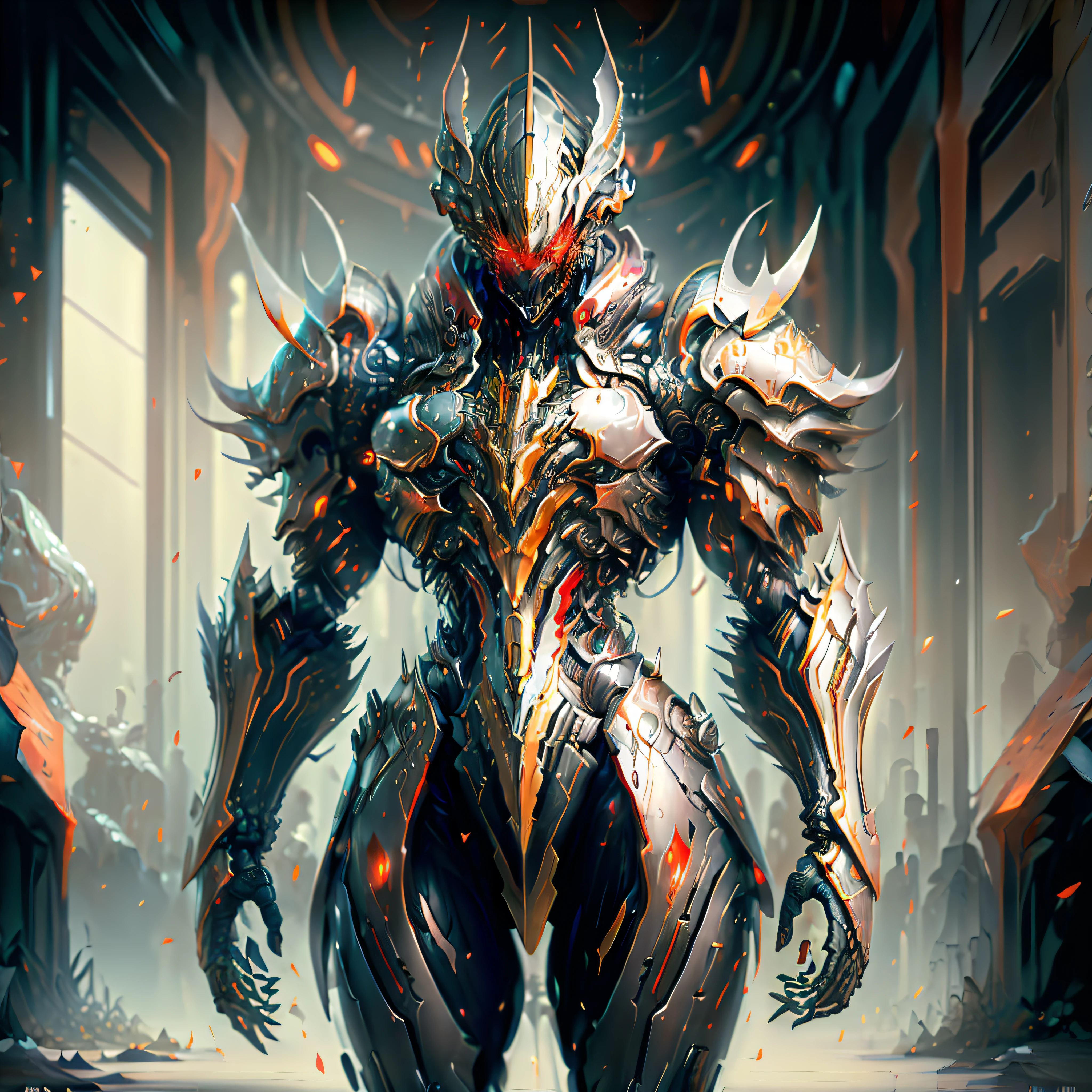 (masterpiece: 1.2), best quality, high resolution, Unity 8k wallpaper,
Mech, Armor, full_armor, Warframe, RINO, Fake Horns, Red Eyes, Global Ray Tracing,
looking at the viewer, solo, perspective, (illustration: 1.0), beautiful detailed, extremely detailed, perfect lighting, extremely detailed computer graphics, glowing eyes,