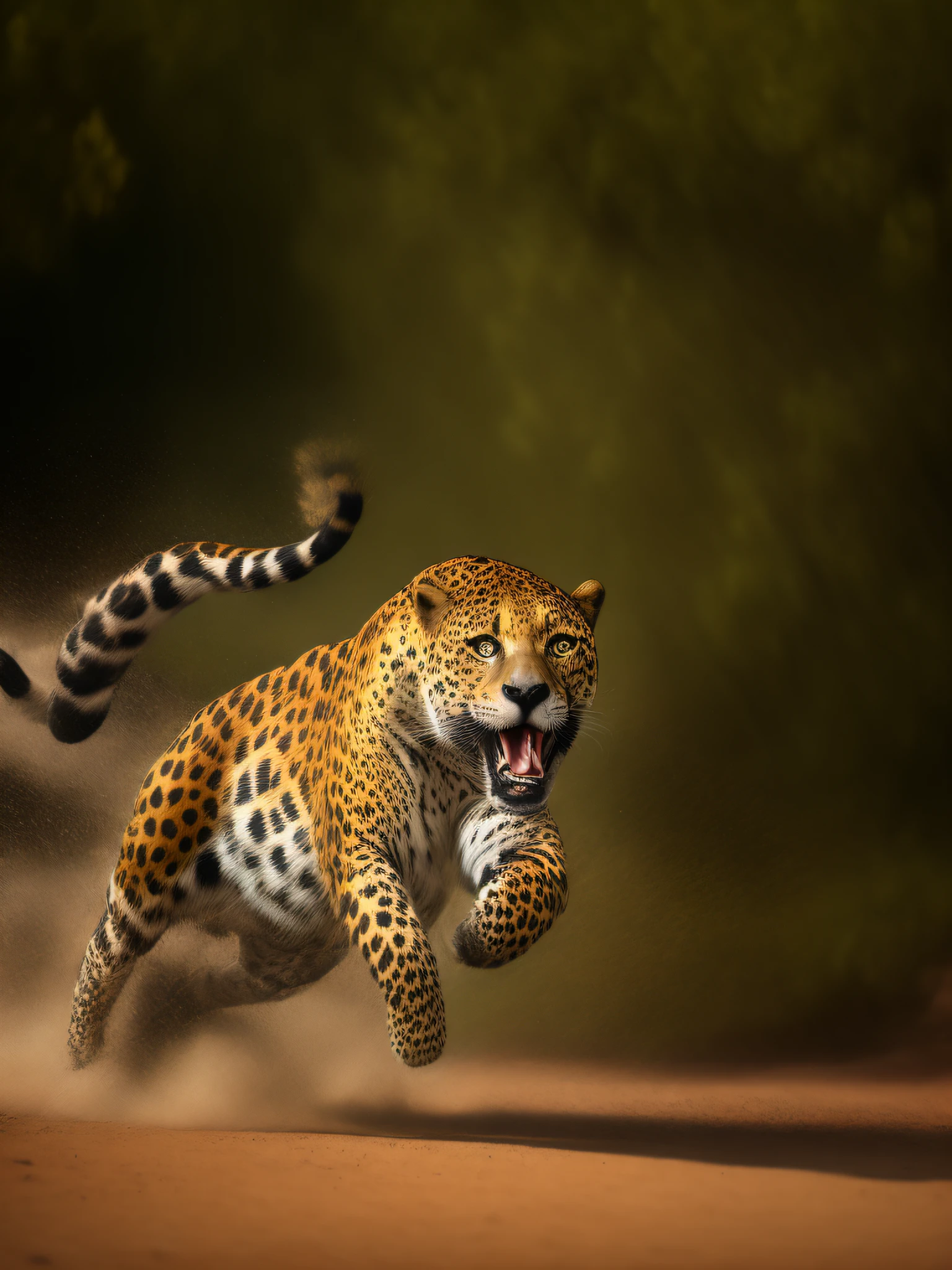 a jaguar chasing fast and very hungry hunting