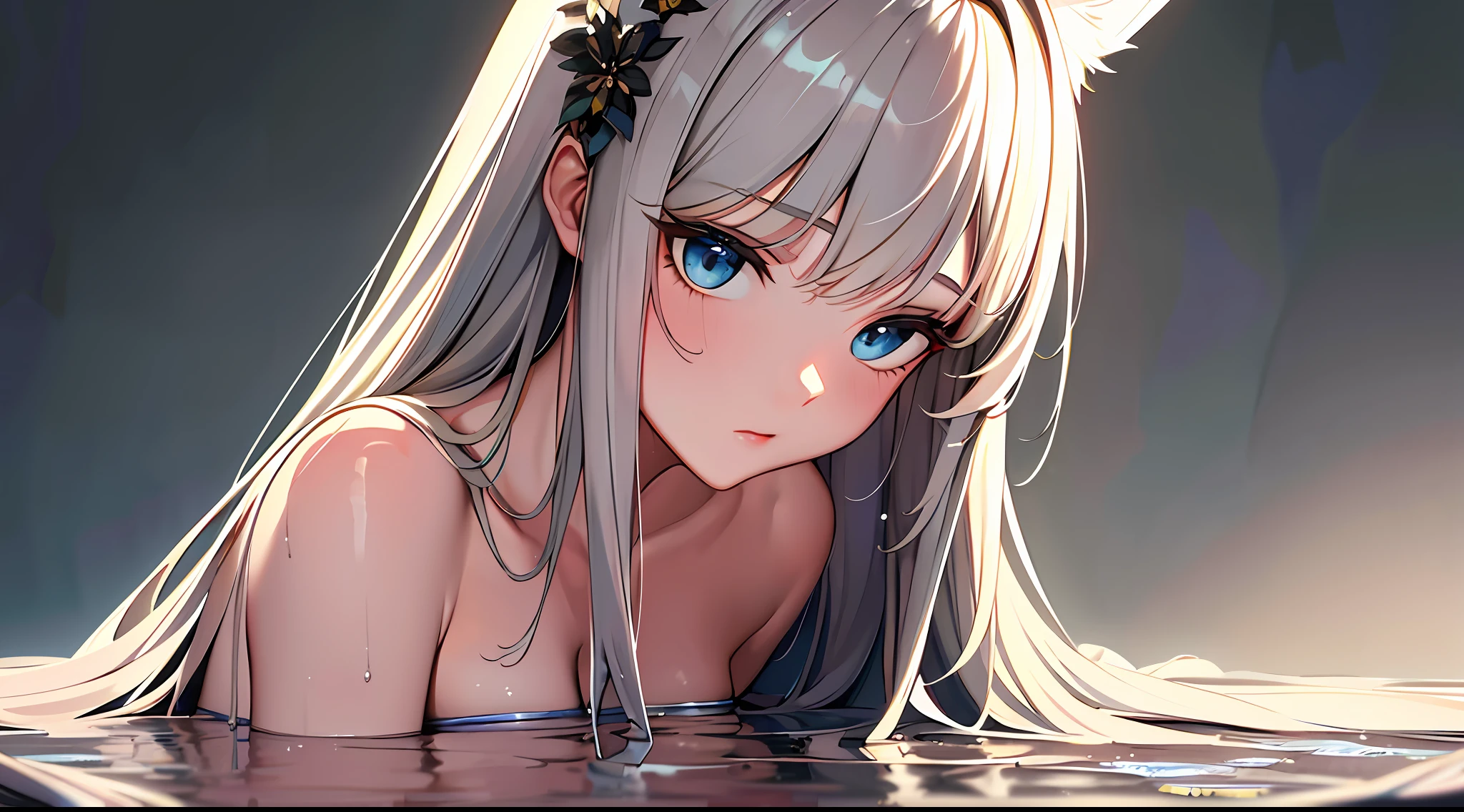 (Masterpiece, Best Quality: 1.4), Illustrated, Ultra detailed, Watercolor, Large Eyes, Slim, long hair, white wolf ears, (shiny: 1.4), wet, shiny, Bikini, natural light, shadow, contrast, texture, detail, realis, aesthetics, artistry, composition, balance, harmony, rhythm, color, light, shadow, reflection, refraction, tone, contrast, foreground, background, naturalistic, figurative, representational, (masterpiece, best quality:1.2), detailed, highly detailed, intricate detail,
beautiful detailed eyes, beautiful detailed girl, extremely detailed 8K, wallpaper, masterpiece, colorful, an extremely delicate and beautiful, finely detail, sidelighting, lustrous skin,