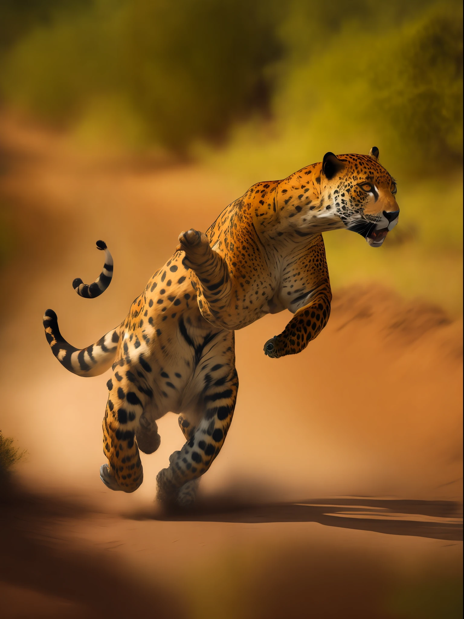 a jaguar chasing fast and very hungry hunting