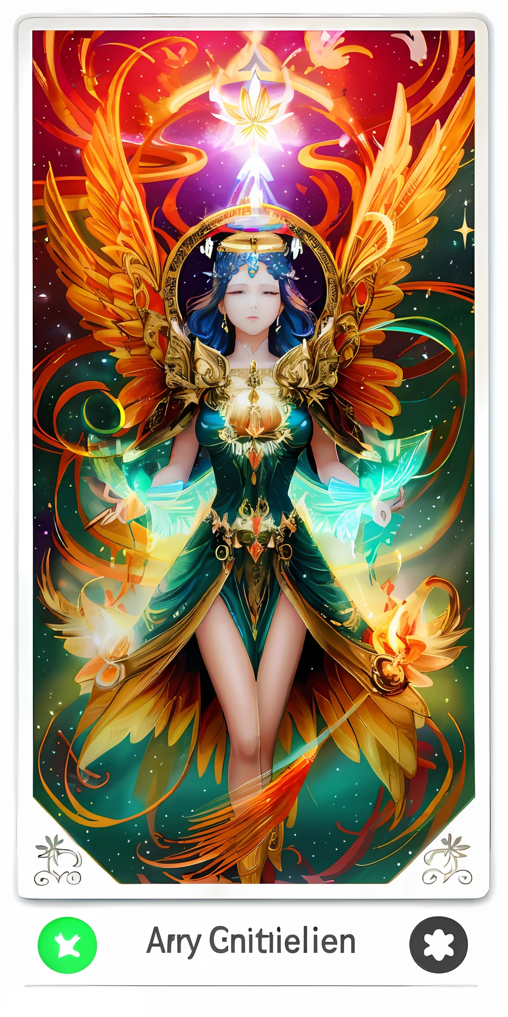 a picture of a woman with wings and a halo above her head, celestial goddess, the butterfly goddess of fire, goddess art, with fiery golden wings, 3 d goddess portrait, goddess. extremely high detail, goddess portrait, a stunning portrait of a goddess, with fiery golden wings of flame, appears as the fire goddess, portrait of a beautiful goddess
