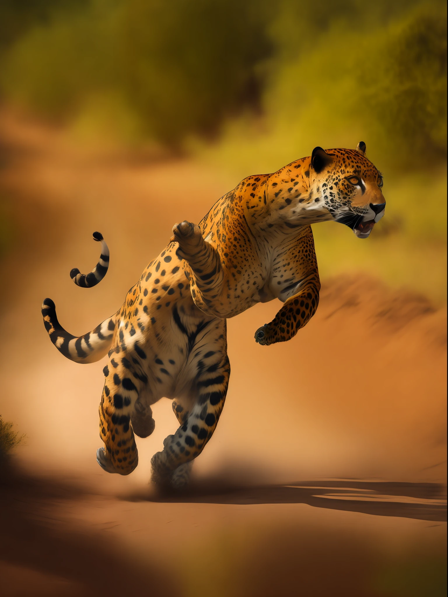 a jaguar chasing fast and very hungry hunting
