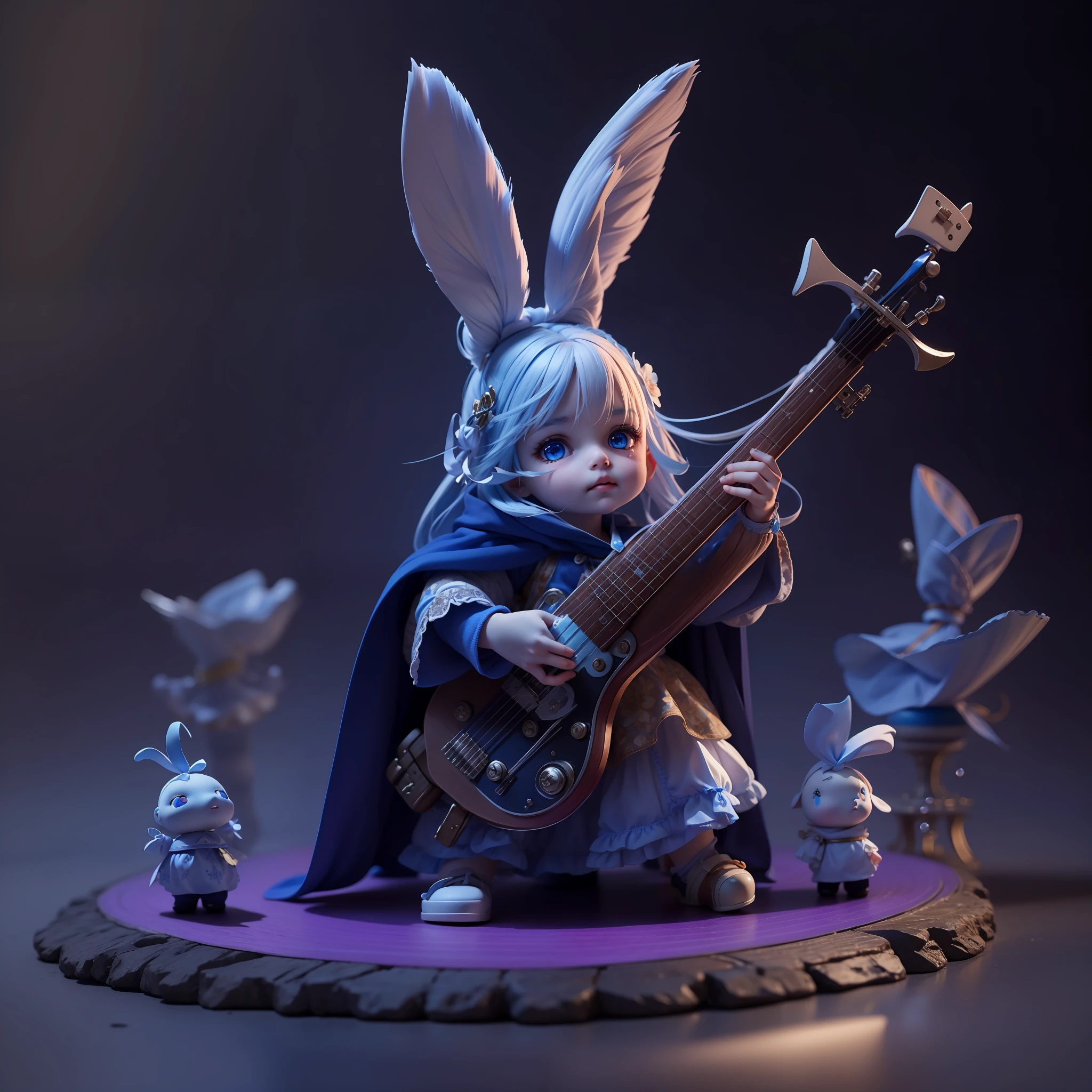 (Pretty with blue eyes and white hair,) (Standing and playing,)