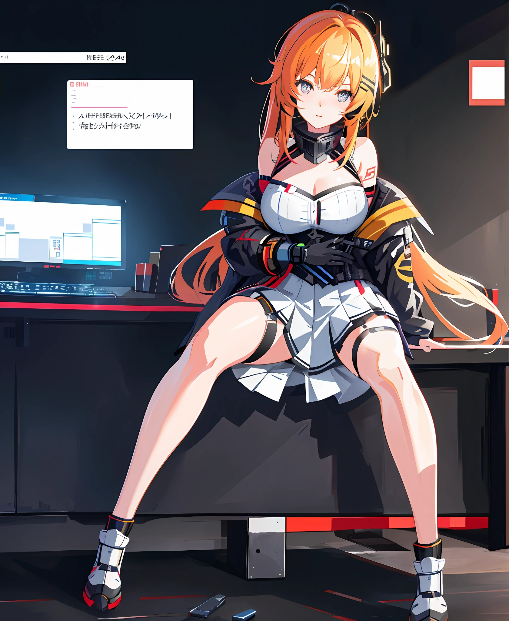 anime girl sitting in front of a computer desk with multiple monitors, cyber school girl, girls frontline style, from girls frontline, seductive anime girl, anime moe artstyle, girls frontline universe, girls frontline cg, digital anime illustration, anime style 4 k, best anime 4k konachan wallpaper, fine details. girls frontline, ig studios anime style