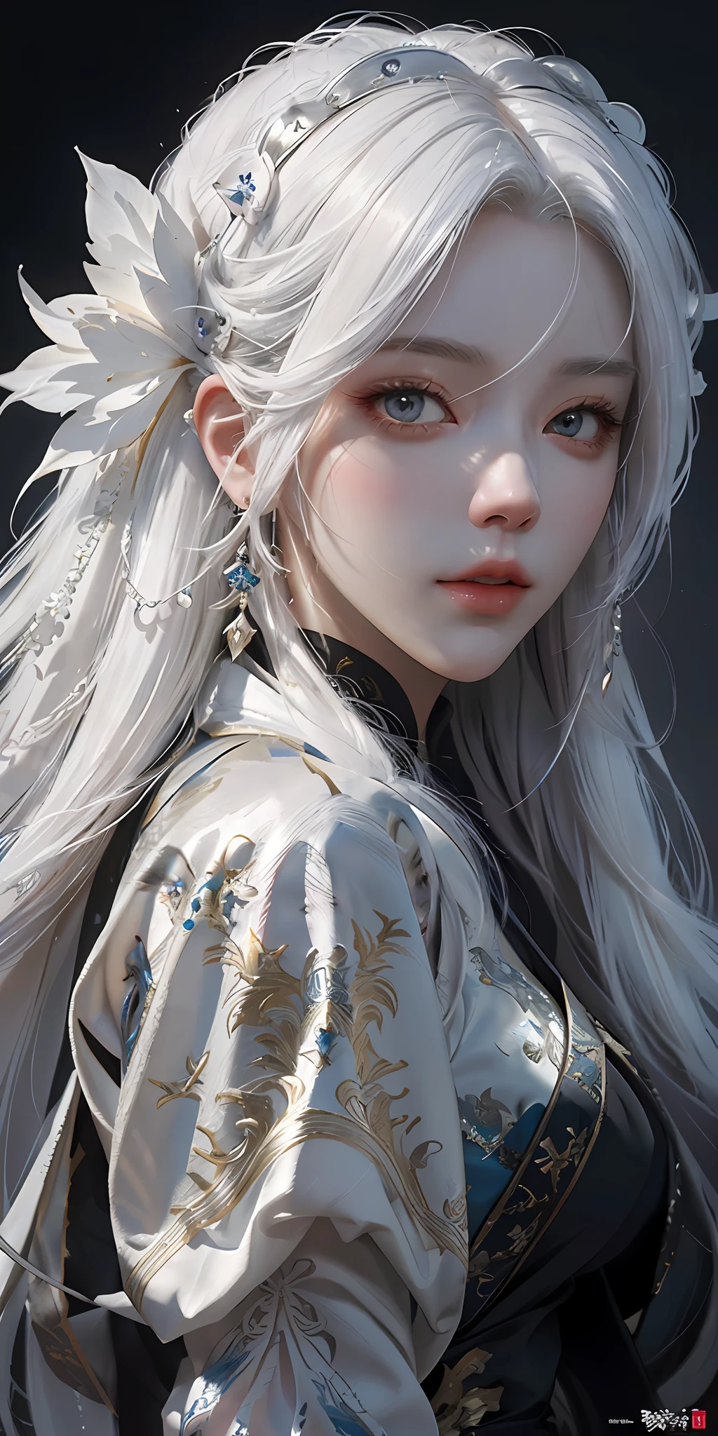 a close up of a woman with white hair and a white mask, beautiful character painting, guweiz, artwork in the style of guweiz, white haired deity, by Yang J, epic exquisite character art, stunning character art, by Fan Qi, by Wuzhun Shifan, guweiz on pixiv artstation