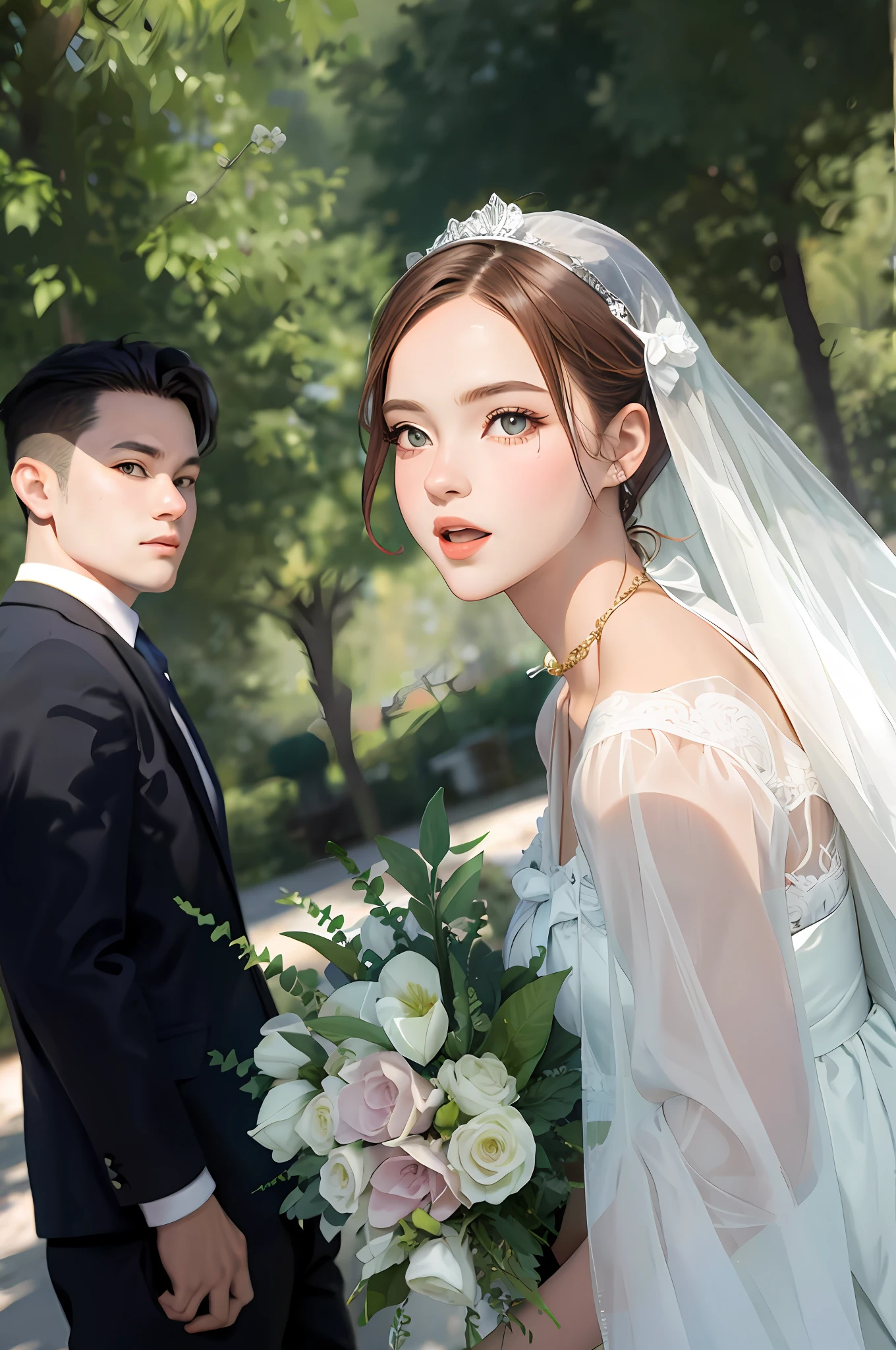 masterpiece, best quality, spring outfit, colorful hair, outdoor, magazine cover ,upper body,
