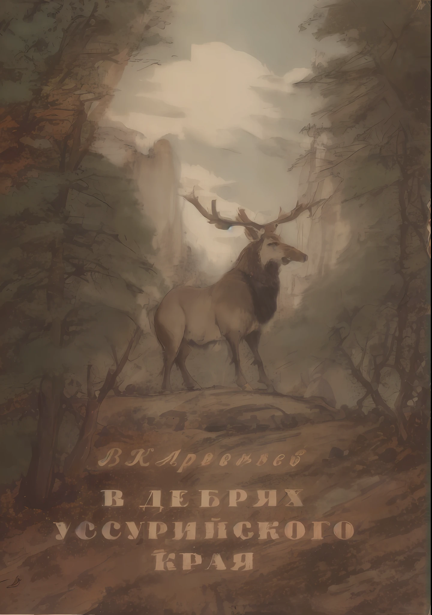 there is a picture of a moose in the woods with a mountain in the background, by Aleksandr Ivanovich Laktionov, by Alexander Deyneka, by Alexander V. Kuprin, cover art, by Béla Kondor, by Nikolai Alekseyevich Kasatkin, by Lev Lvovich Kamenev