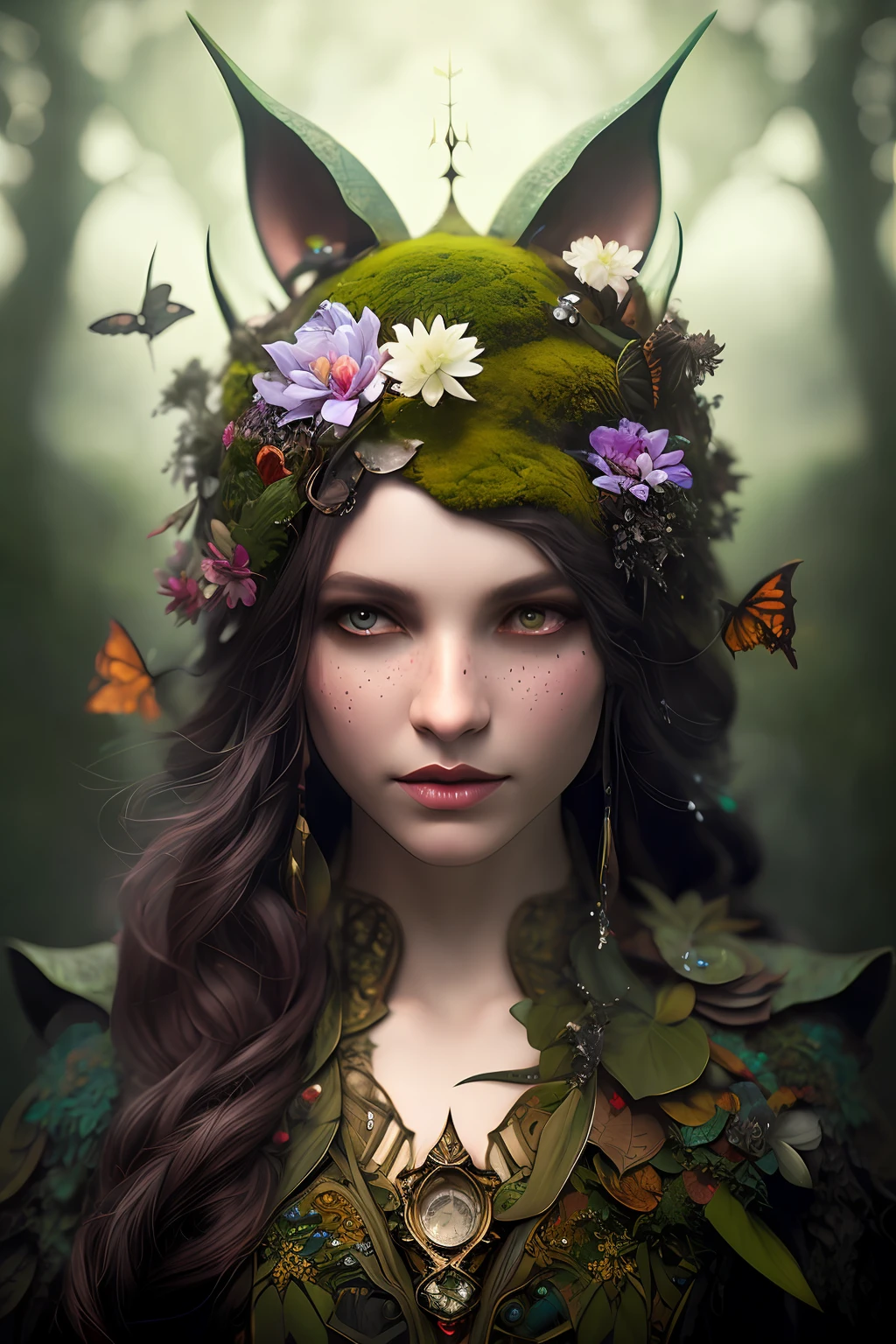 Closeup of a Surreal moss Elf with pointy ears in the styles of Ernst Haeckel, Arthur Rackham, Roger Dean, Jeff Wall, by Wolfgang Tillmans, Brooke Shaden $etching drawing illustration$ resin
detailed matte painting, deep color, fantastical, intricate detail, splash screen, complementary colors, fantasy concept art, 8k resolution trending on Artstation Unreal Engine 5