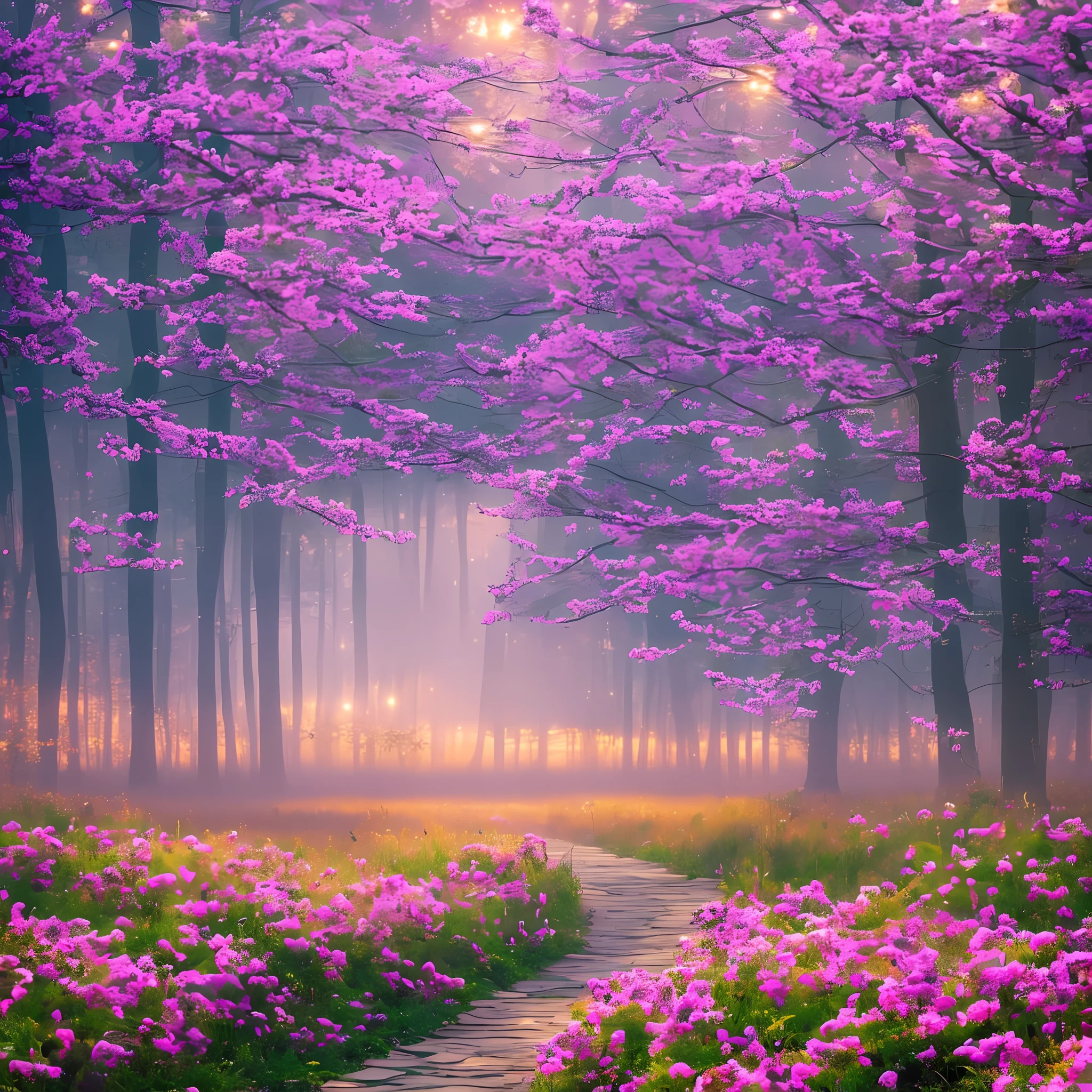 A quiet landscape, a path in the center of the image, realistic, dawn, heavenly, FHD --auto --s2