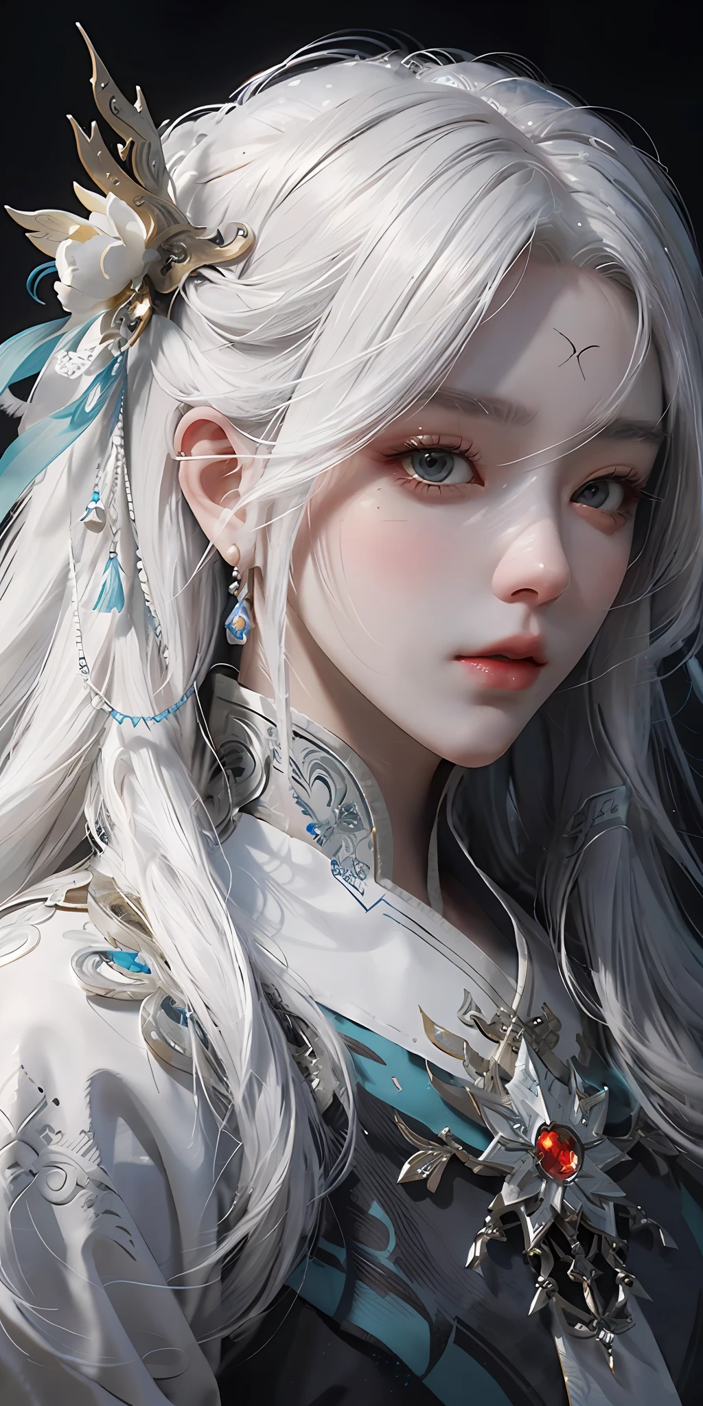 a close up of a woman with white hair and a white mask, beautiful character painting, guweiz, artwork in the style of guweiz, white haired deity, by Yang J, epic exquisite character art, stunning character art, by Fan Qi, by Wuzhun Shifan, guweiz on pixiv artstation