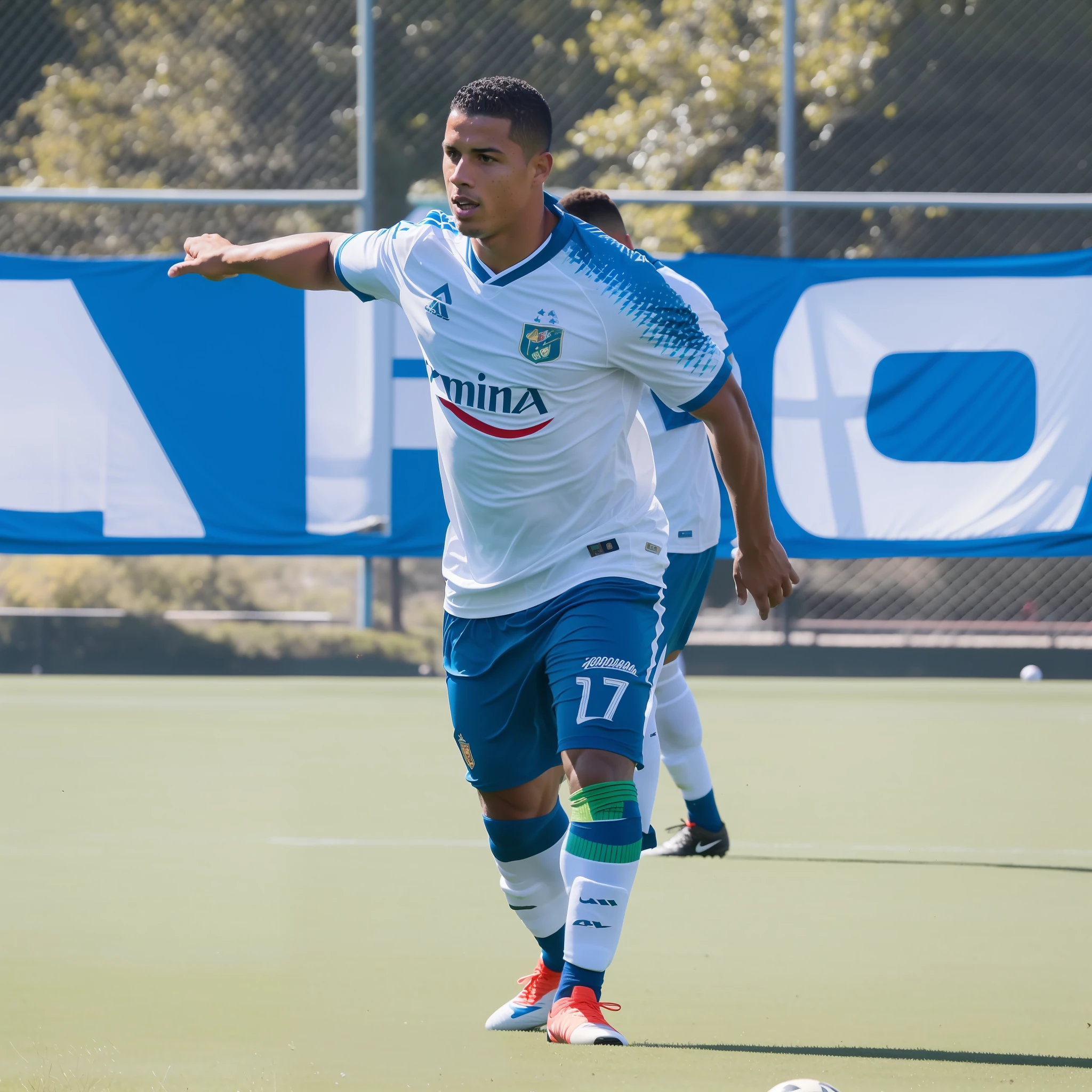 there is a man that is playing soccer on the field, joel torres, luis melo, nico delort, ronaldo nazario fenomeno, alex miranda, ronaldo nazario, dan dos santos, alex flores, danilo torres, pablo perdomo, christian orrillo, diego 5, lucas graziano, henry ascensio, ben mauro, adam varga