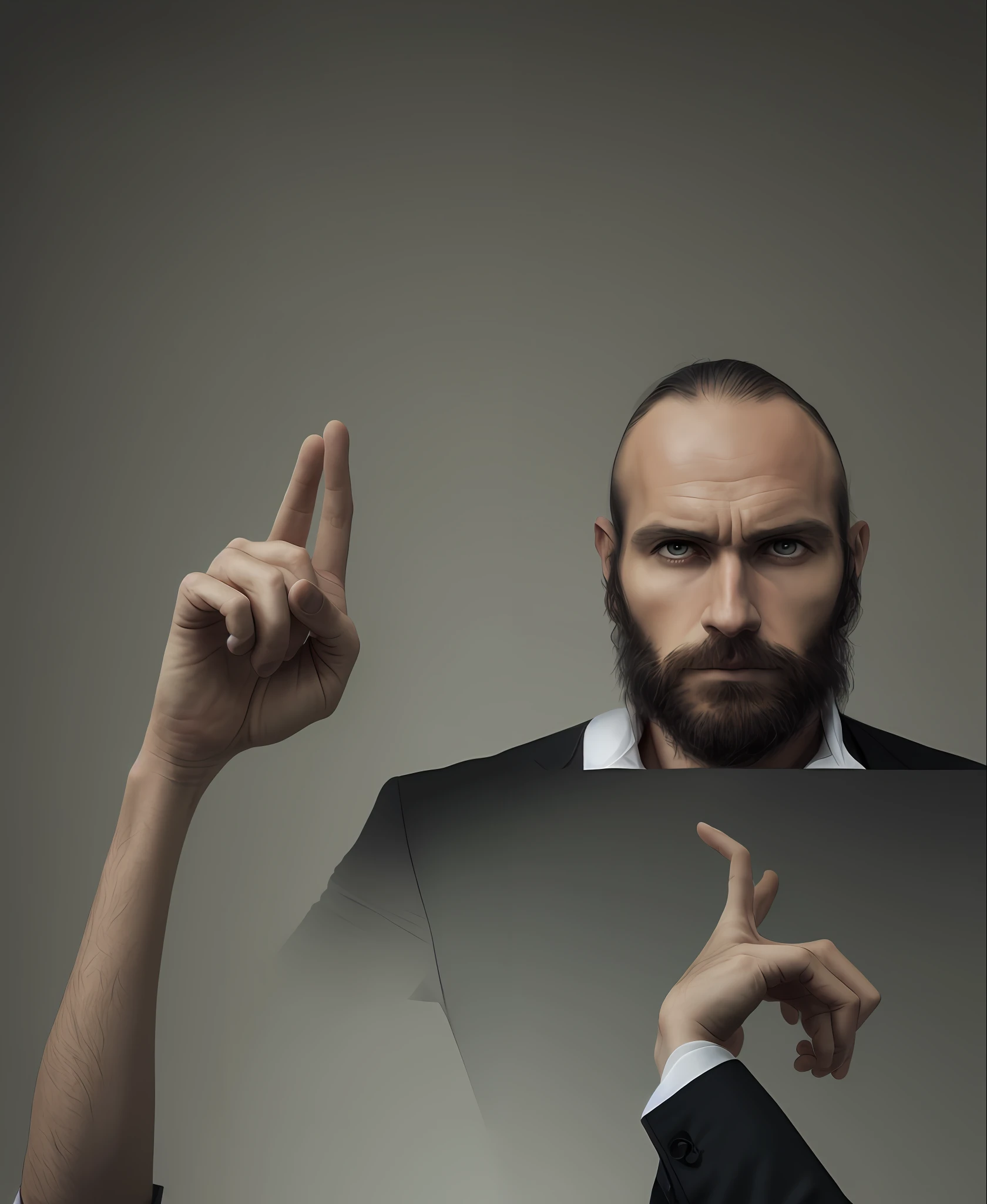 Create an image of a man with his hand raised