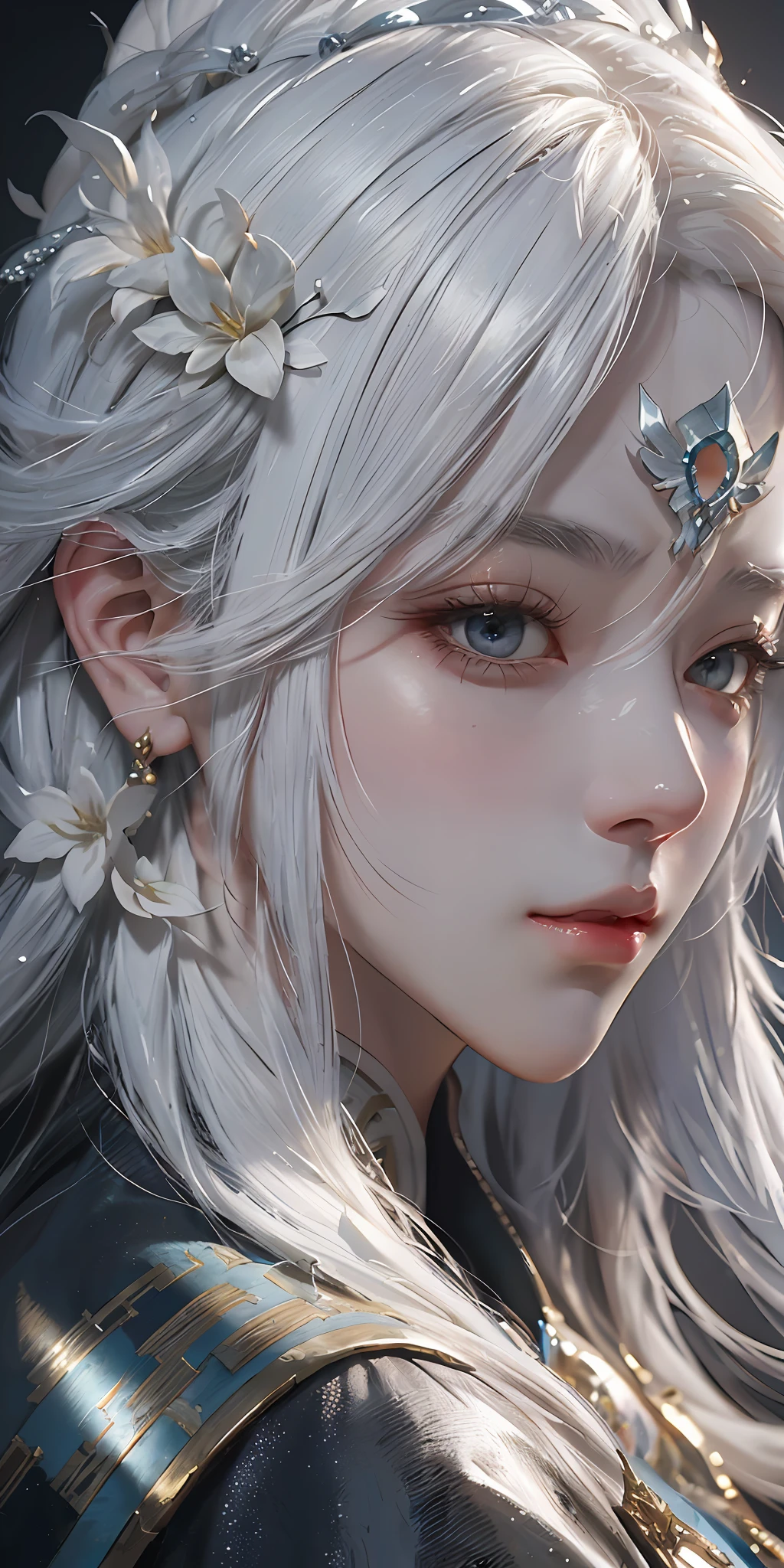 a close up of a woman with white hair and a white mask, beautiful character painting, guweiz, artwork in the style of guweiz, white haired deity, by Yang J, epic exquisite character art, stunning character art, by Fan Qi, by Wuzhun Shifan, guweiz on pixiv artstation