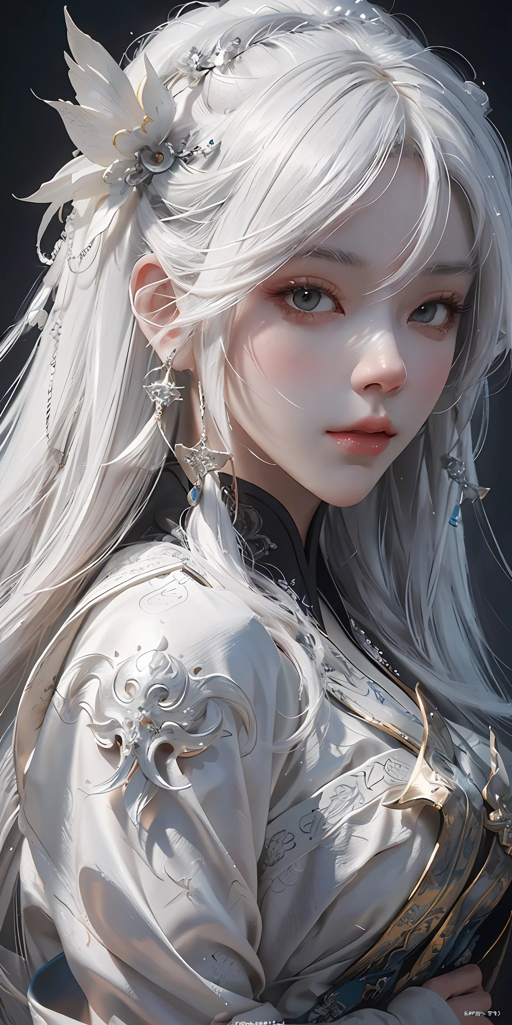 a close up of a woman with white hair and a white mask, beautiful character painting, guweiz, artwork in the style of guweiz, white haired deity, by Yang J, epic exquisite character art, stunning character art, by Fan Qi, by Wuzhun Shifan, guweiz on pixiv artstation