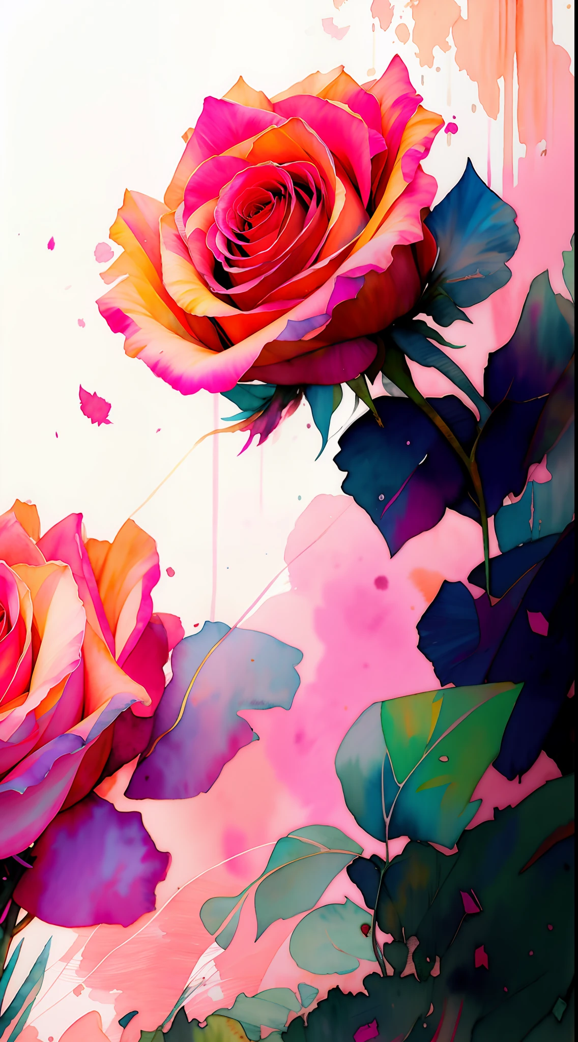 wtrcolor style, (rose) digital art, official art, blown by the wind, masterpiece, beautiful, ((watercolor)), paint splatter, intricate detail. Great detail, [dripping:0.7], Trending on Artstation, Rachel Walker