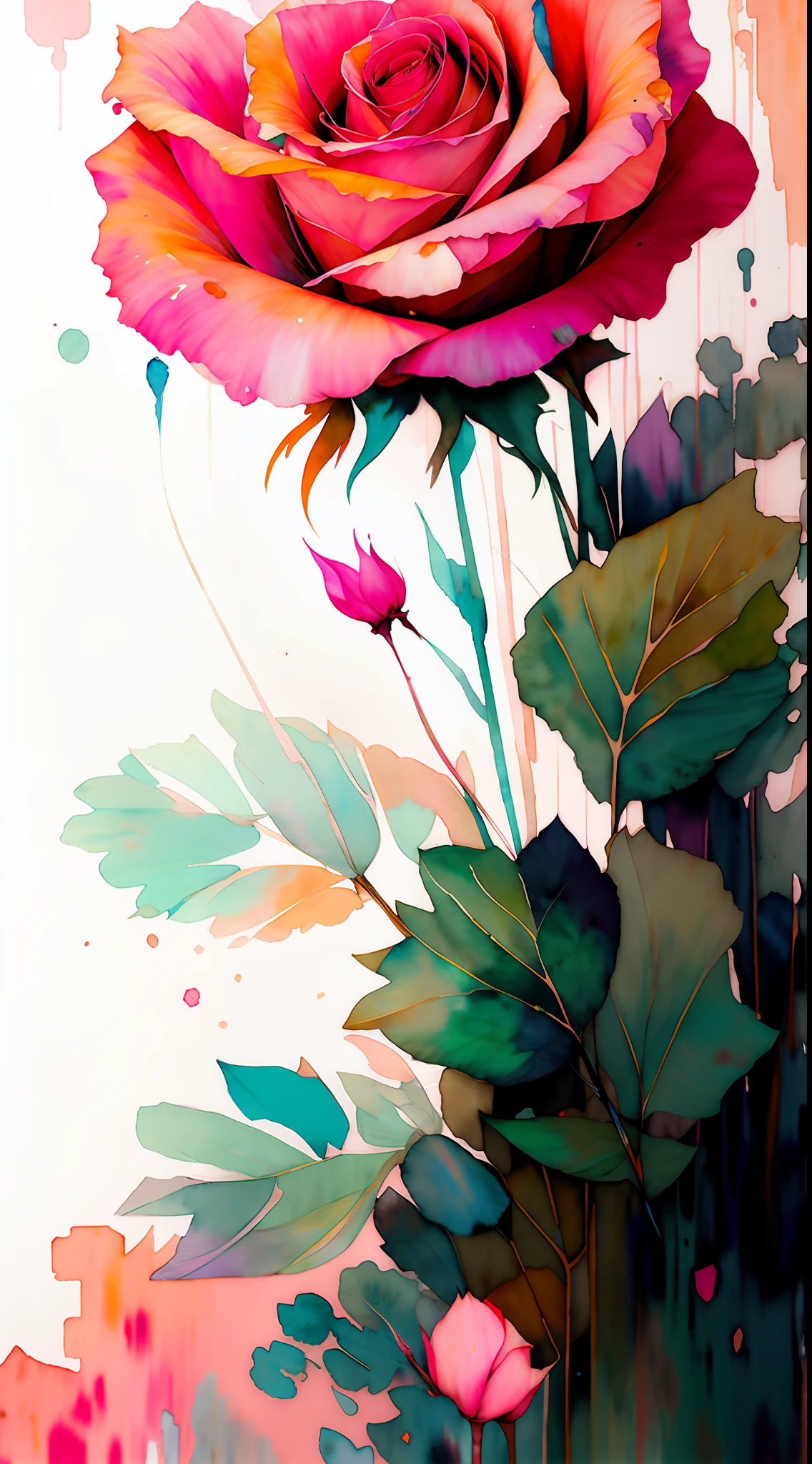wtrcolor style, (rose) digital art, official art, blown by the wind, masterpiece, beautiful, ((watercolor)), paint splatter, intricate detail. Great detail, [dripping:0.7], Trending on Artstation, Rachel Walker