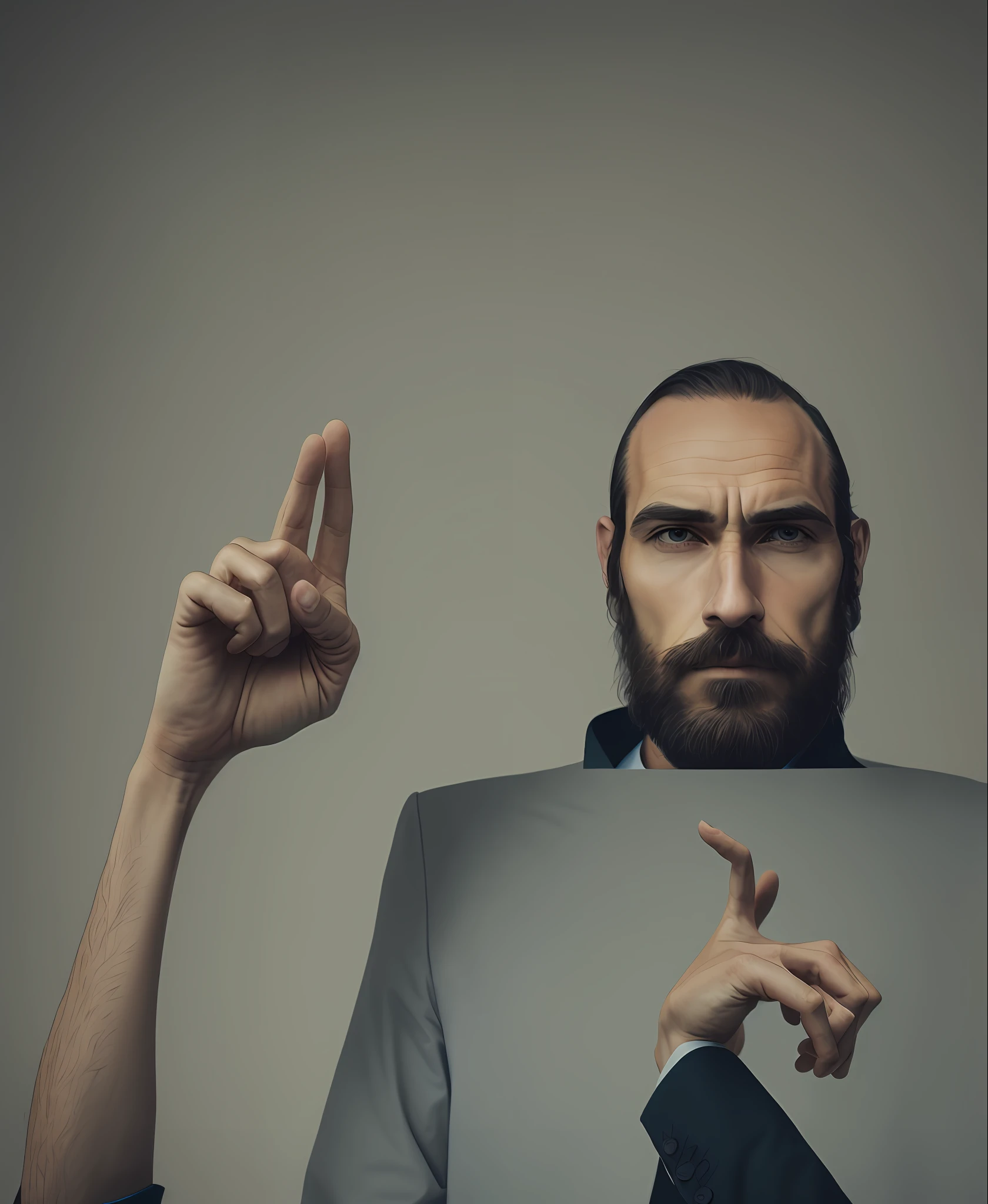 Create an image of a man with his hand raised
