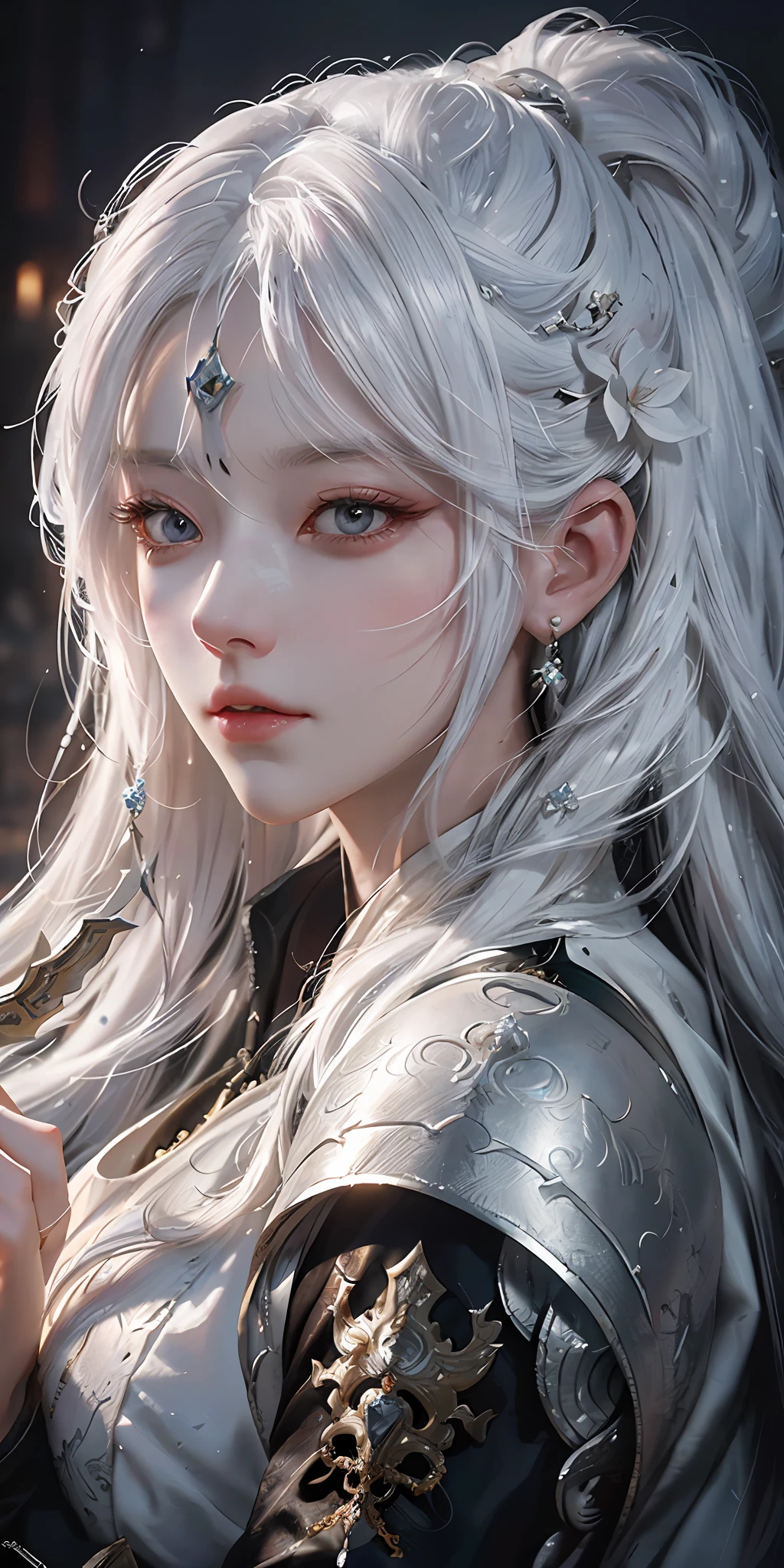 a close up of a woman with white hair and a white mask, beautiful character painting, guweiz, artwork in the style of guweiz, white haired deity, by Yang J, epic exquisite character art, stunning character art, by Fan Qi, by Wuzhun Shifan, guweiz on pixiv artstation