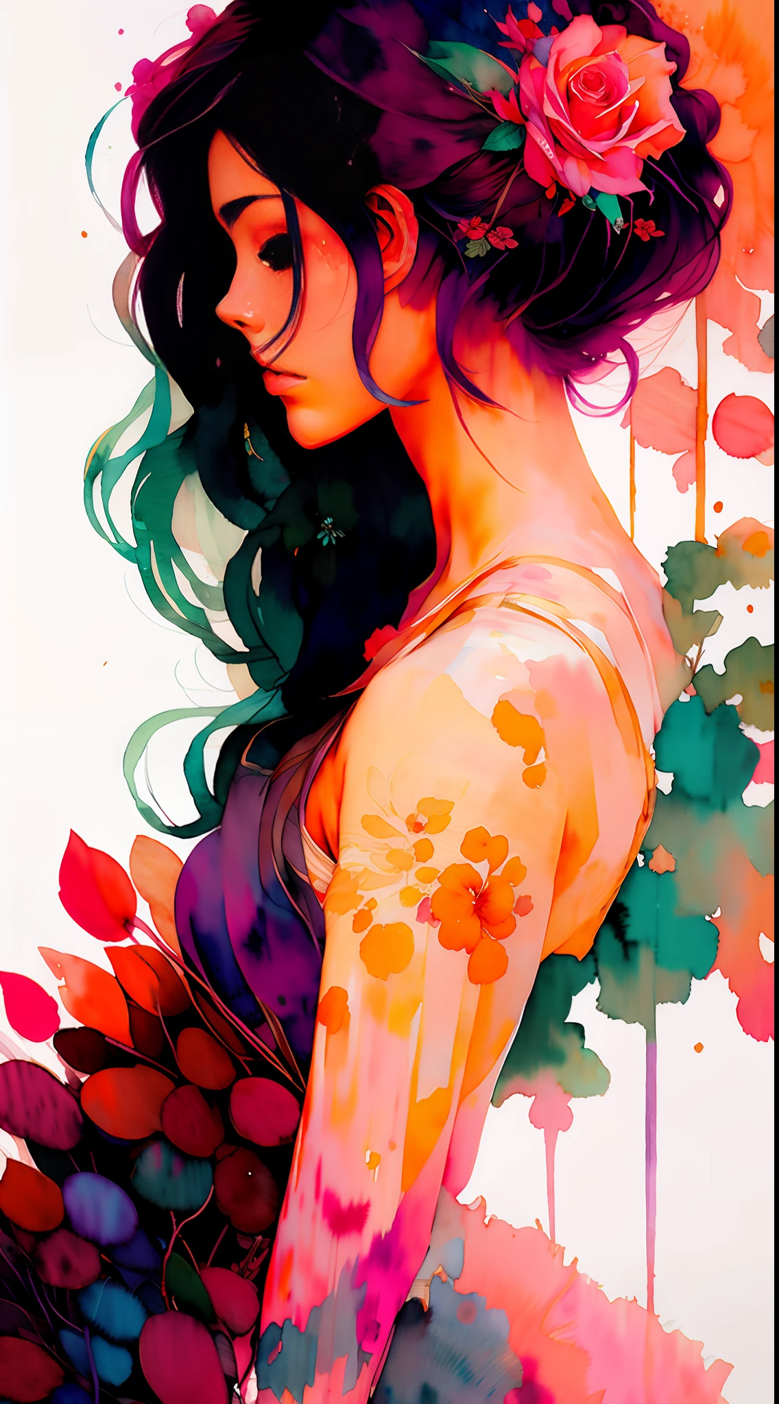 wtrcolor style, (rose) digital art, official art, blown by the wind, masterpiece, beautiful, ((watercolor)), paint splatter, intricate detail. Great detail, [dripping:0.7], Trending on Artstation, Rachel Walker