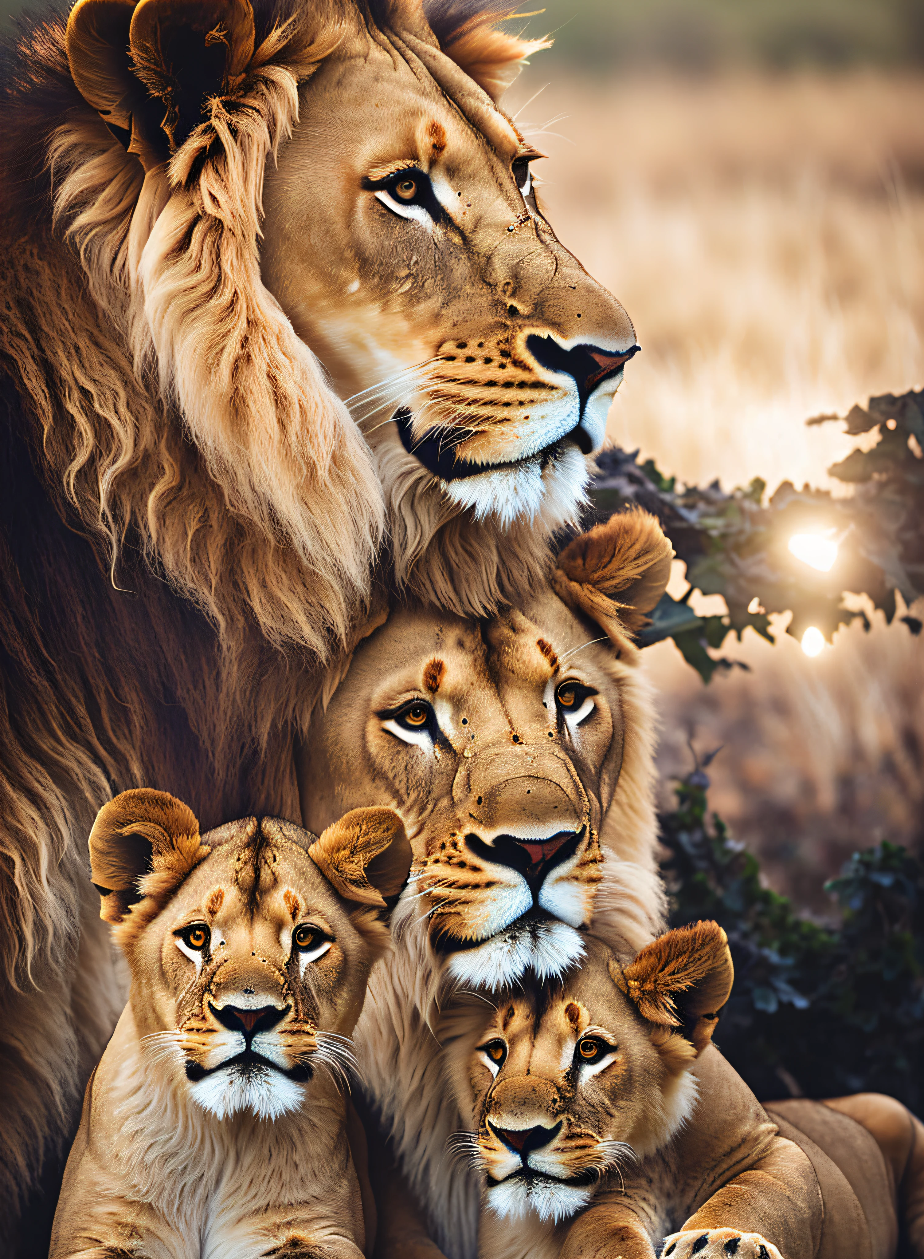 there are three lions that are standing together in the grass, lions, family portrait, by Micha Klein, trending ，, by László Balogh, by Luis Miranda, by Gabor Szikszai, by Ingrida Kadaka, majesty, mane, photo of a beautiful, by derek zabrocki, by Scott M. Fischer