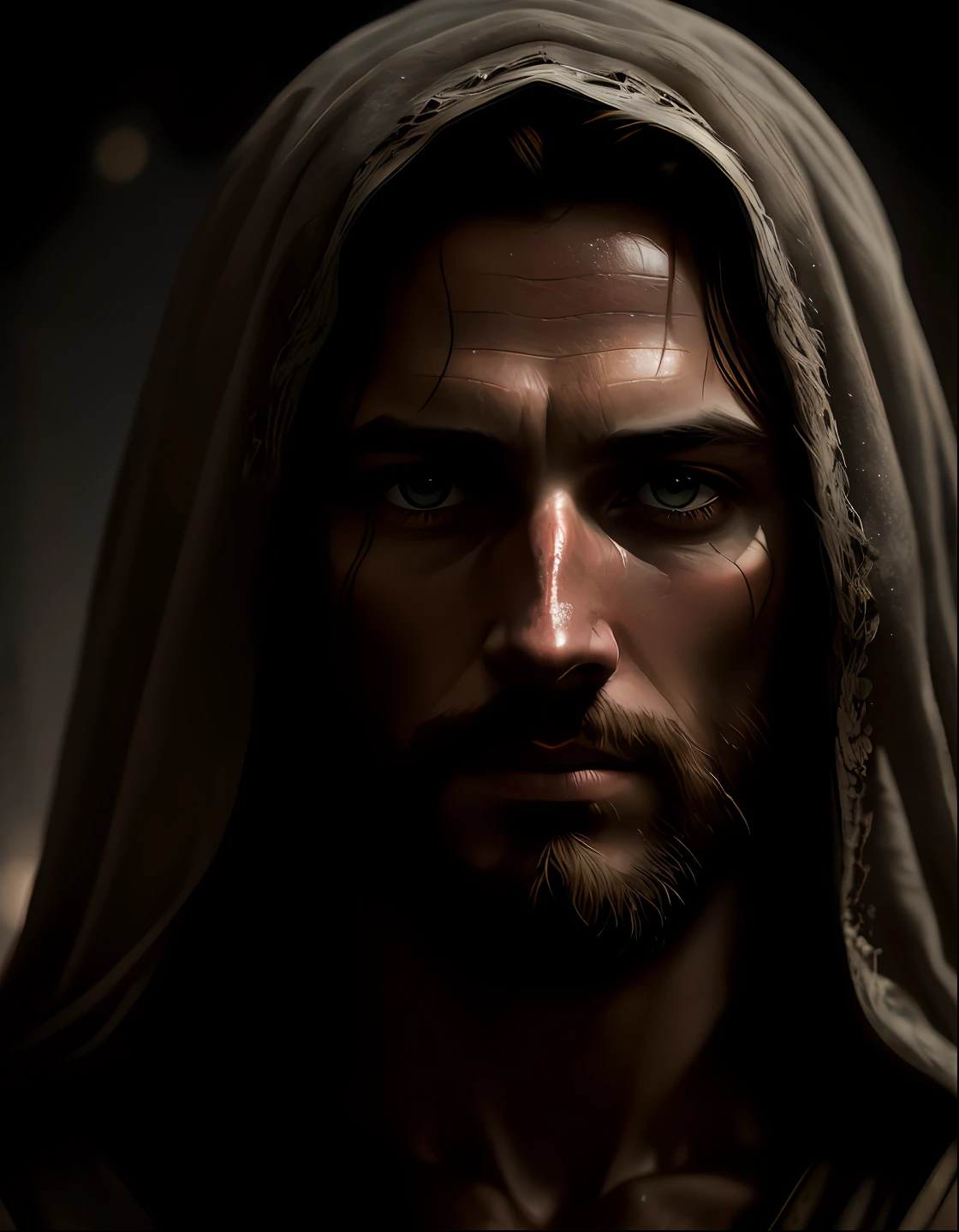JESUS CHRIST DARK PHOTO: realistic epic, soft cinematic portrait, adobe lightroom, photographic lab, highly detailed, faded, (neutral colors: 1.2), (hdr: 1.4) , (soft colors:1.2), hyperdetailed, (artstation:1.4), cinematic, warm lights, dramatic light, (intricate details:1.1), complex background, (rutkowski:0.66), (blue and orange:0.4)