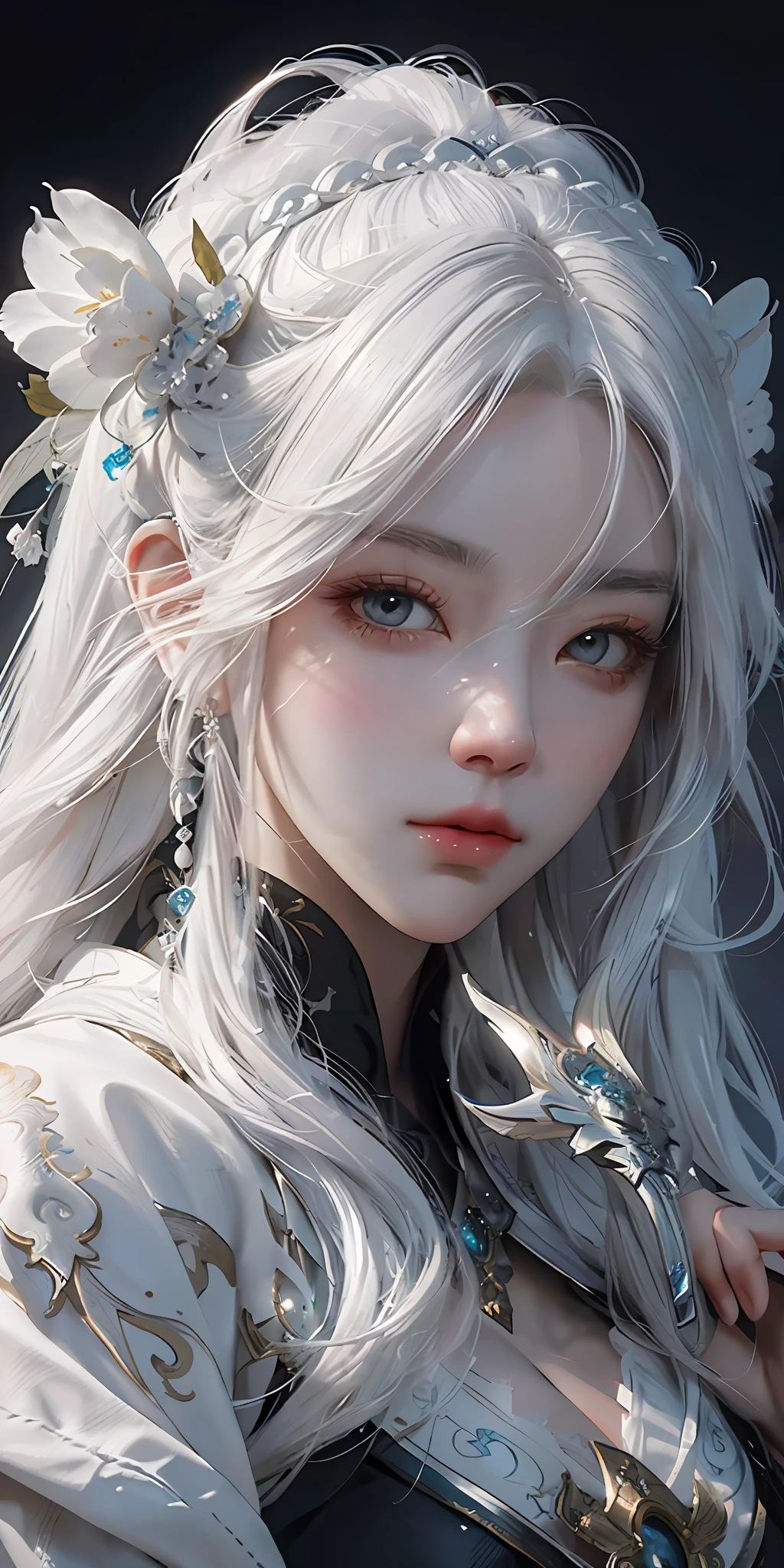 a close up of a woman with white hair and a white mask, beautiful character painting, guweiz, artwork in the style of guweiz, white haired deity, by Yang J, epic exquisite character art, stunning character art, by Fan Qi, by Wuzhun Shifan, guweiz on pixiv artstation