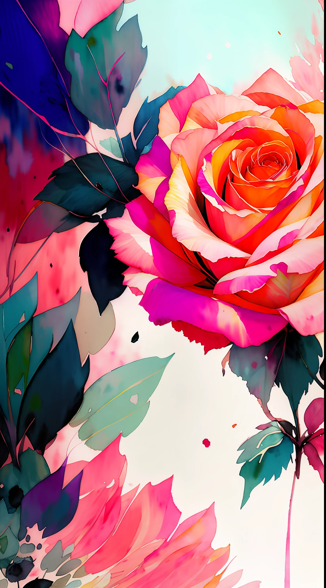 wtrcolor style, (rose) digital art, official art, blown by the wind, masterpiece, beautiful, ((watercolor)), paint splatter, intricate detail. Great detail, [dripping:0.7], Trending on Artstation, Rachel Walker