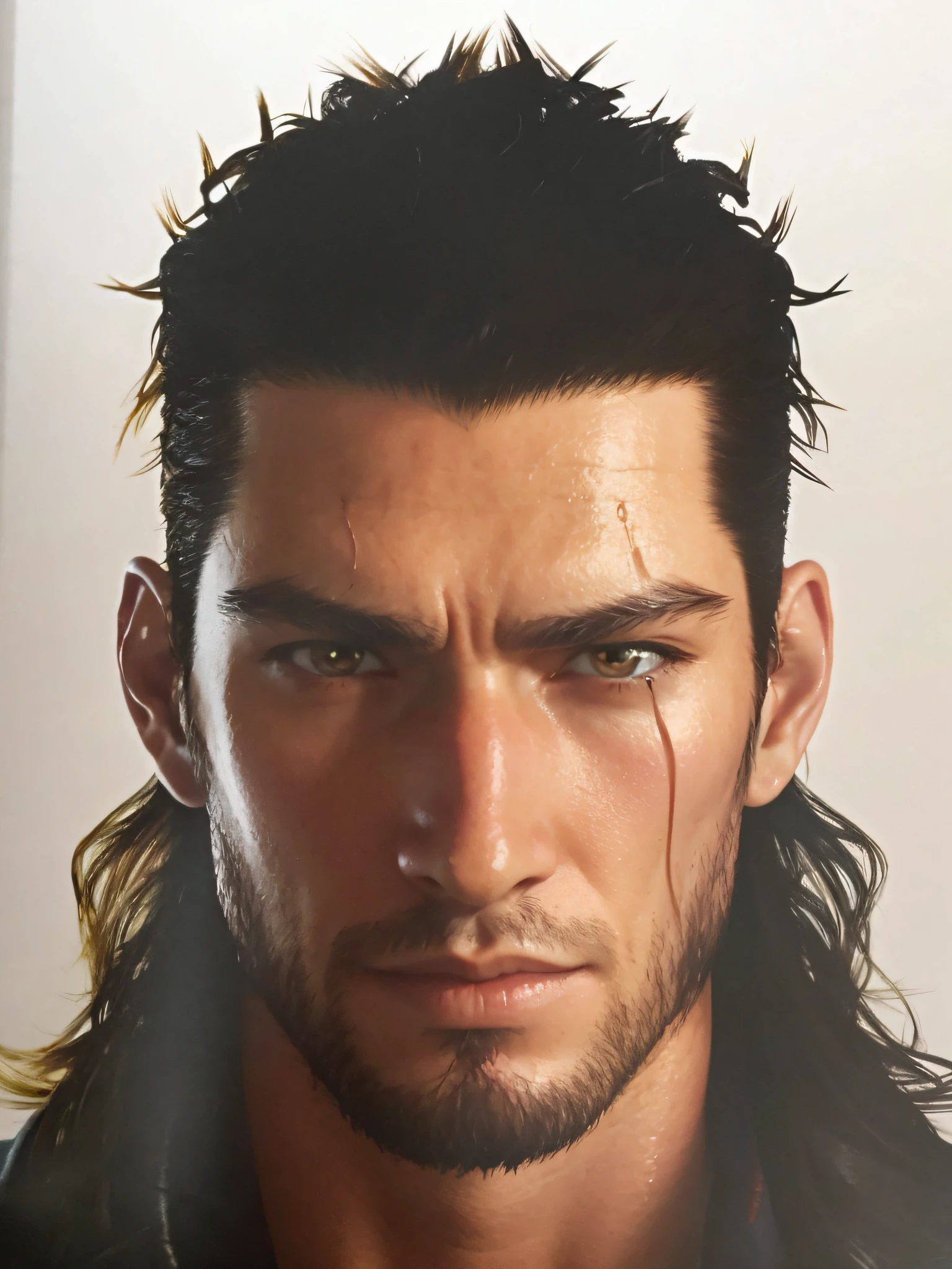 a close up of a man with a wet face and long hair, portrait of adam jensen, tsurumaki kazuya, takehiko inoue, kazuya takahashi, sharp looking portrait, sharp high detail face, sharp detailed face, kentaro miura art, sylas, portrait of geralt of rivia, shinkiro toshiaki mori --auto --s2